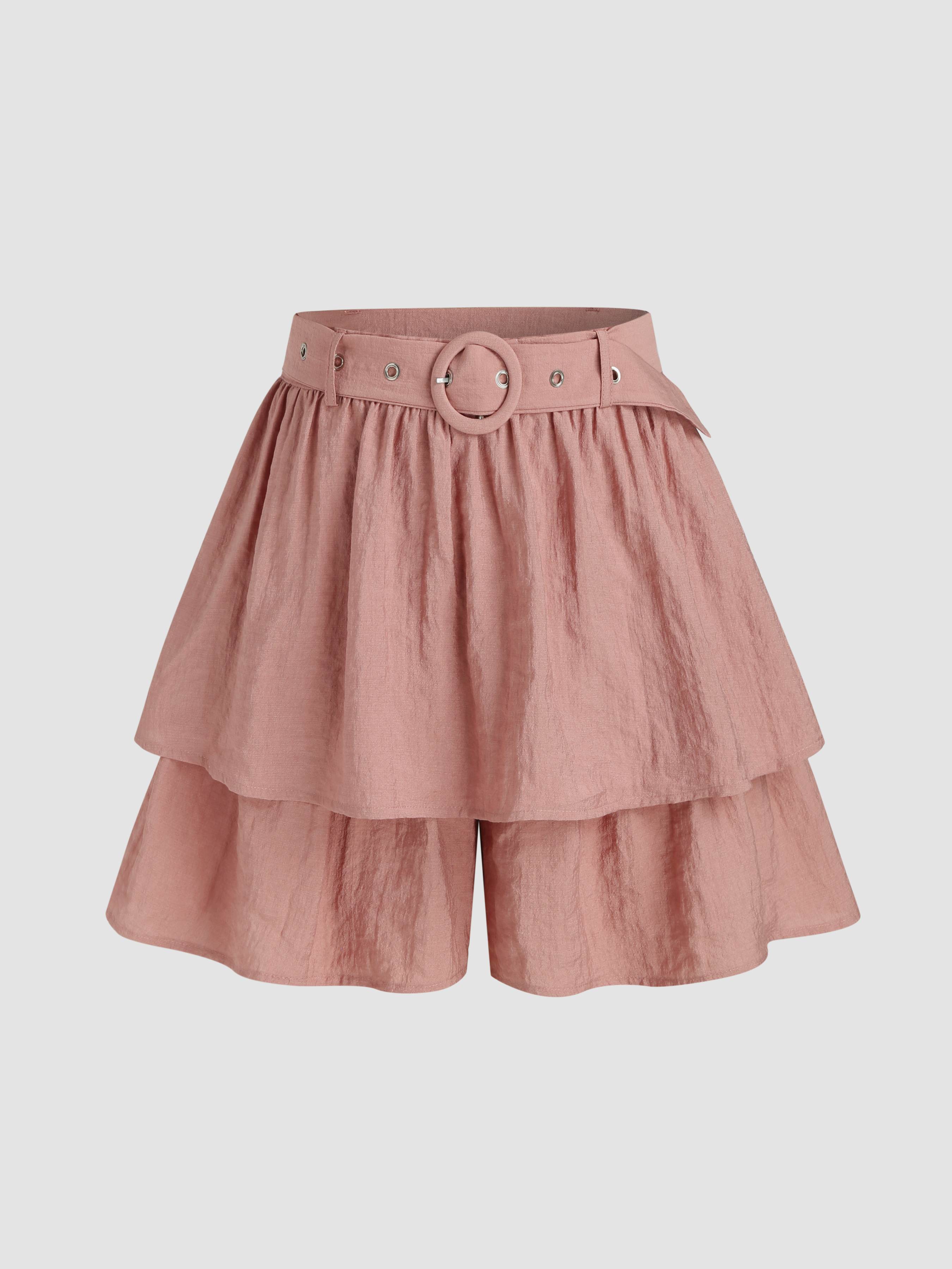 Solid Layered Ruffle Shorts With Belt For School Daily