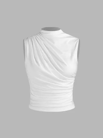 Asymmetrisches hochkragiges geriffeltes Crop Top
