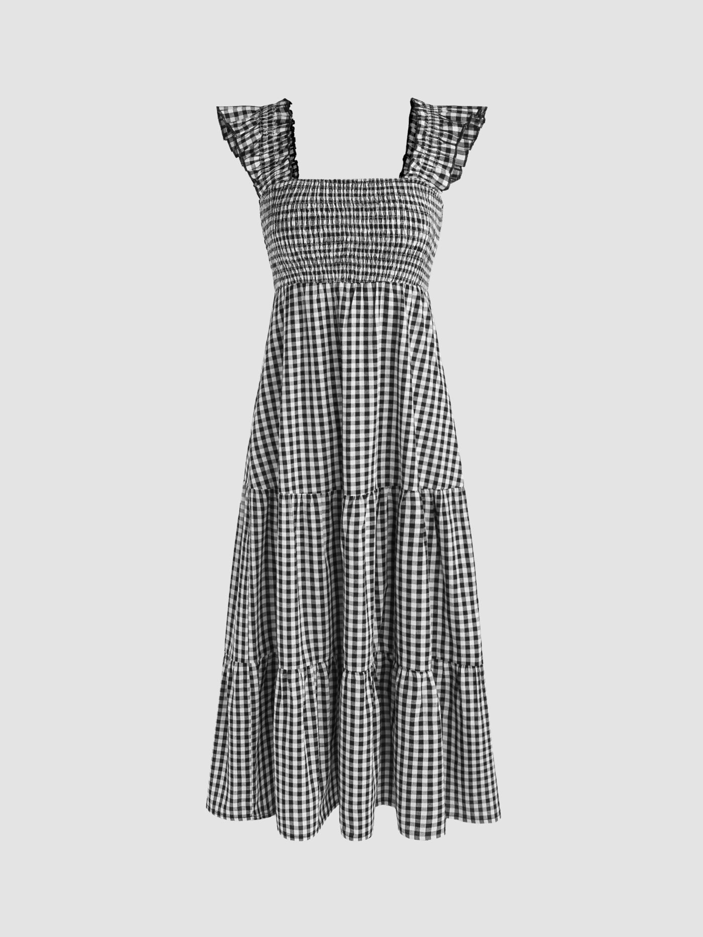 Robes longues tissées à carreaux et encolure carrée