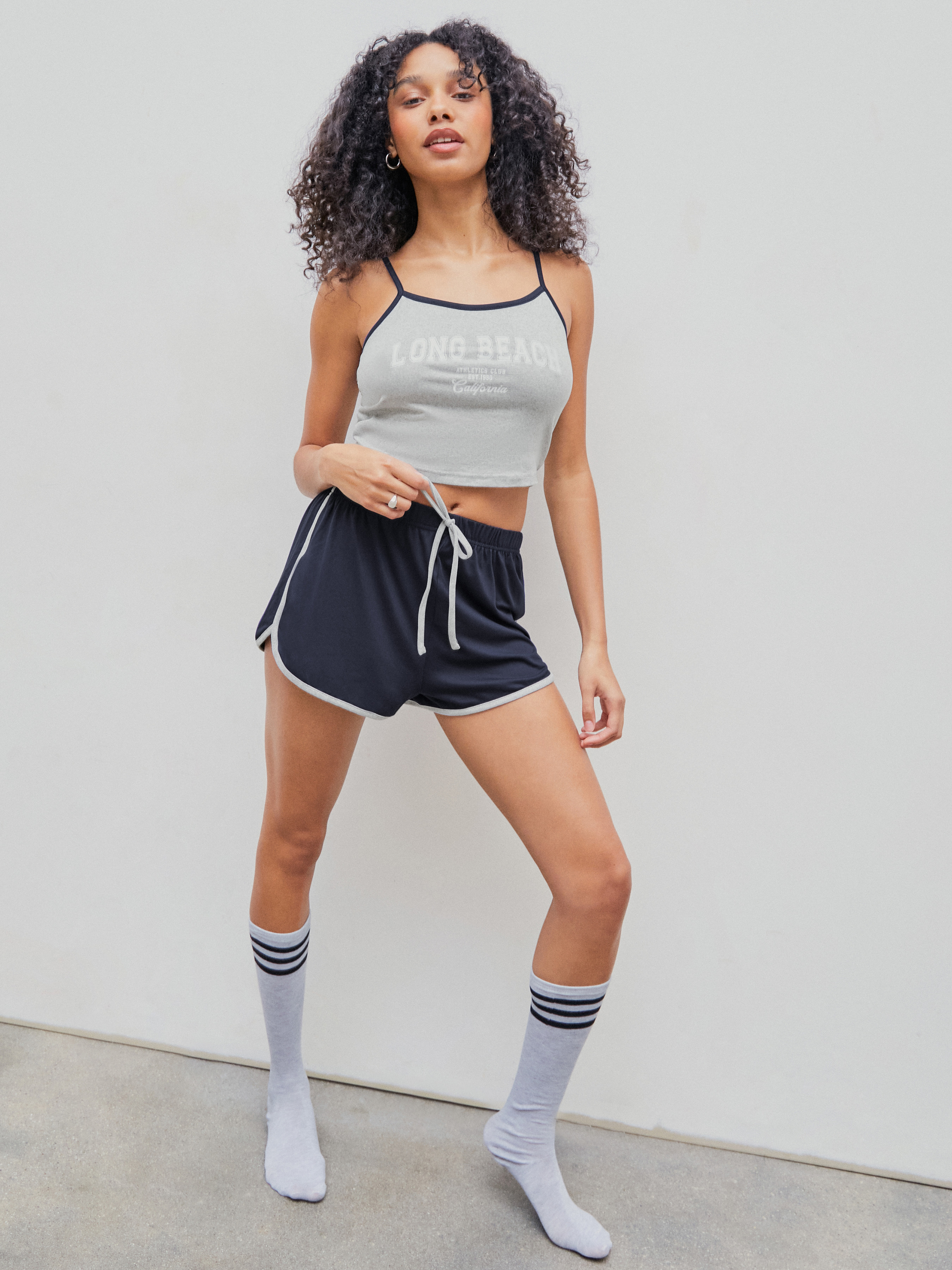 Letter Graphic Round Neck Top and Printed Shorts Lounge Set main image 0