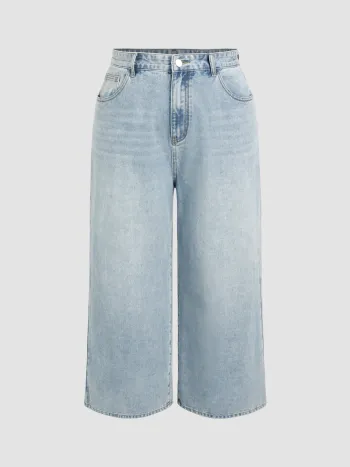 Denim Solid Pocket Baggy Jeans Curve & Plus
