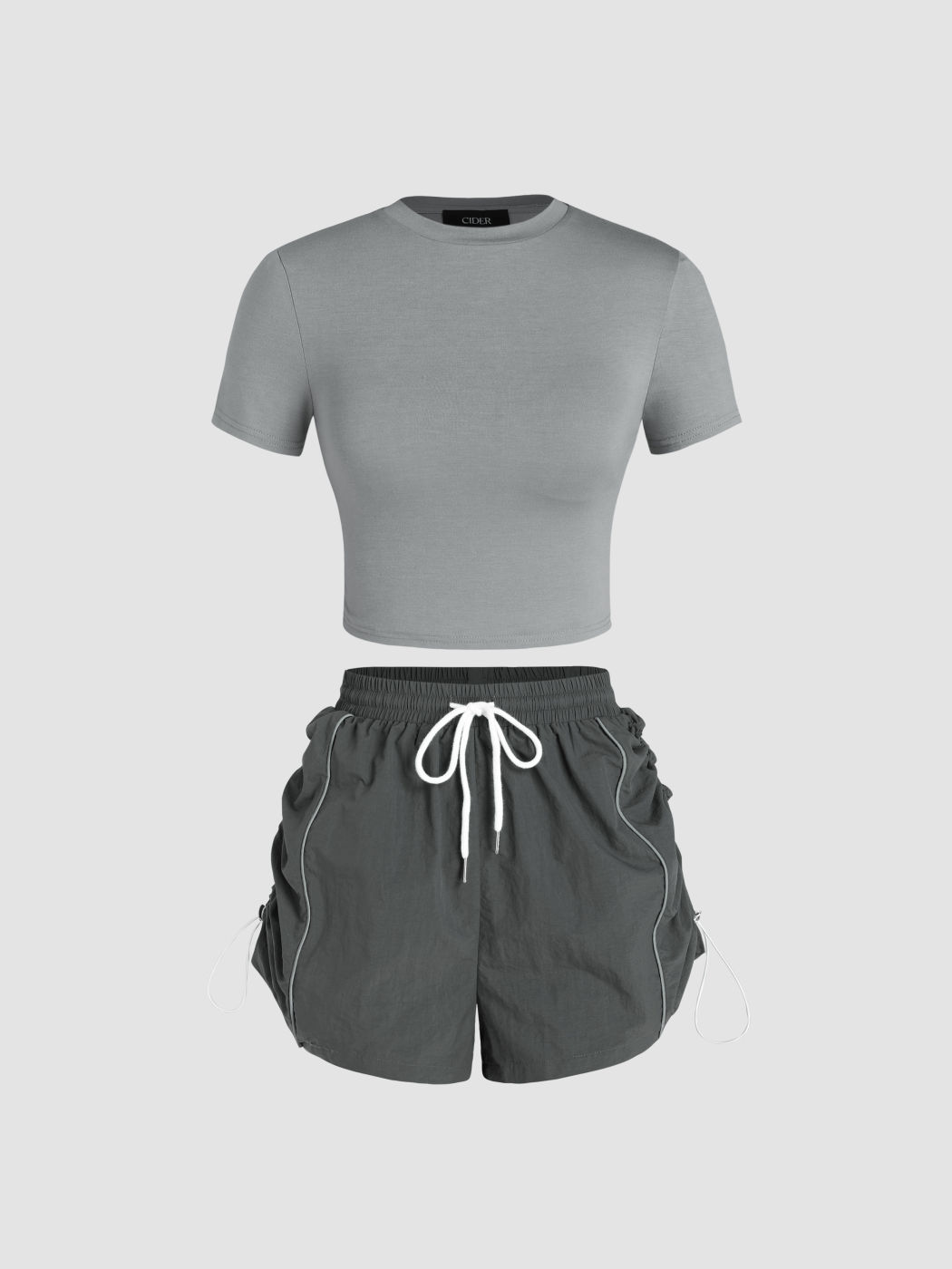 Short Sleeve Crop Tee & Drawstring Parachute Mini Shorts Set