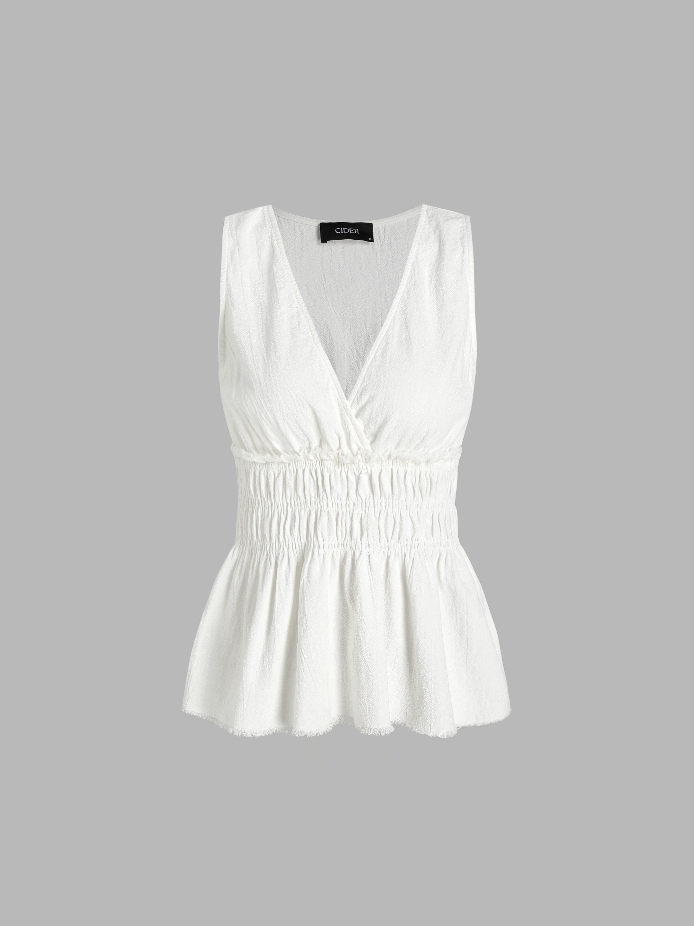 Solid Vneck Ruffle Raw Hem Tank Top Cider