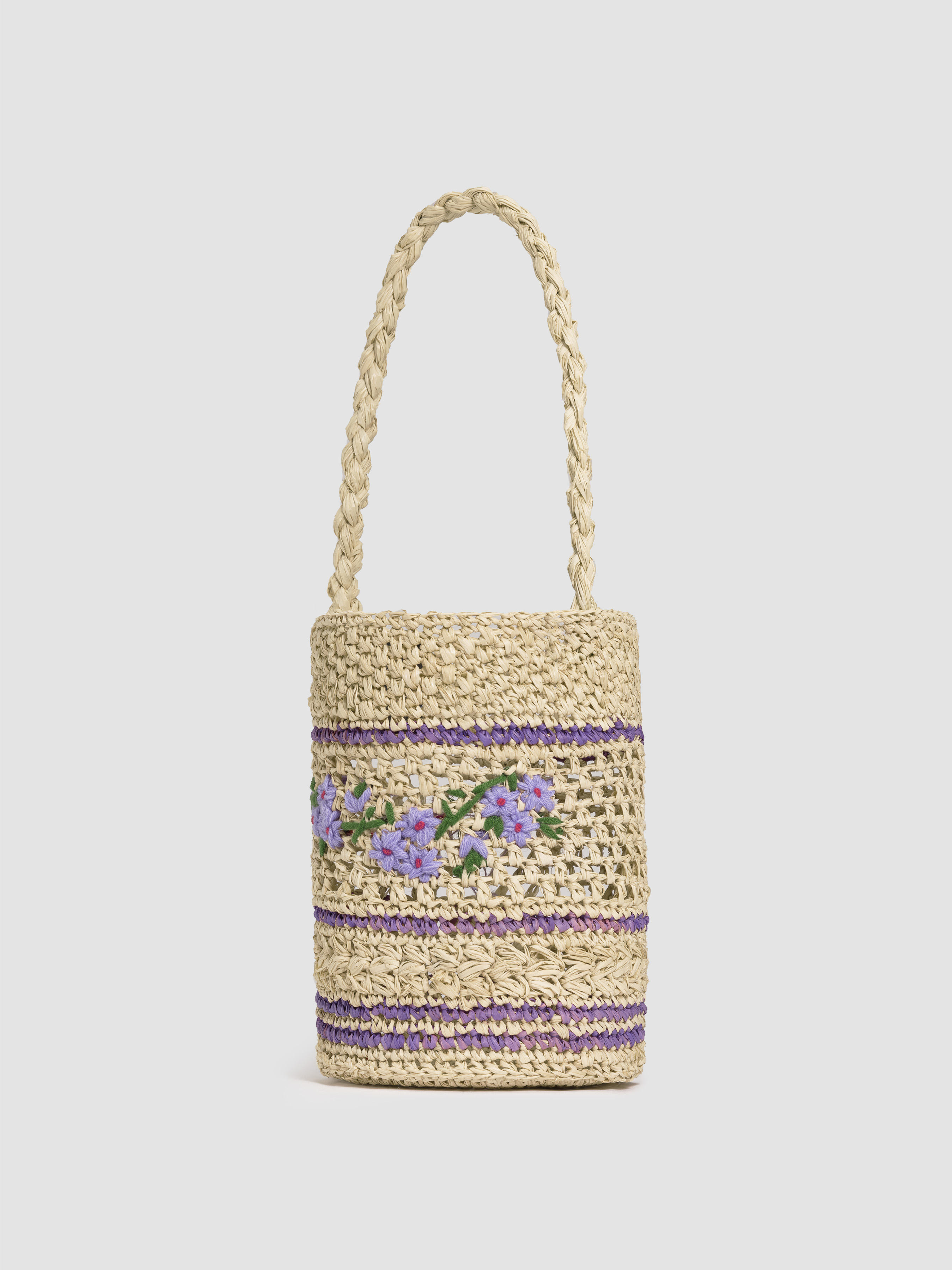 Floral Straw Bucket Bag For Vacation Beach