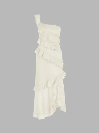 Asymmetrisches Maxikleid mit Rüschenabschluss und Schlitz