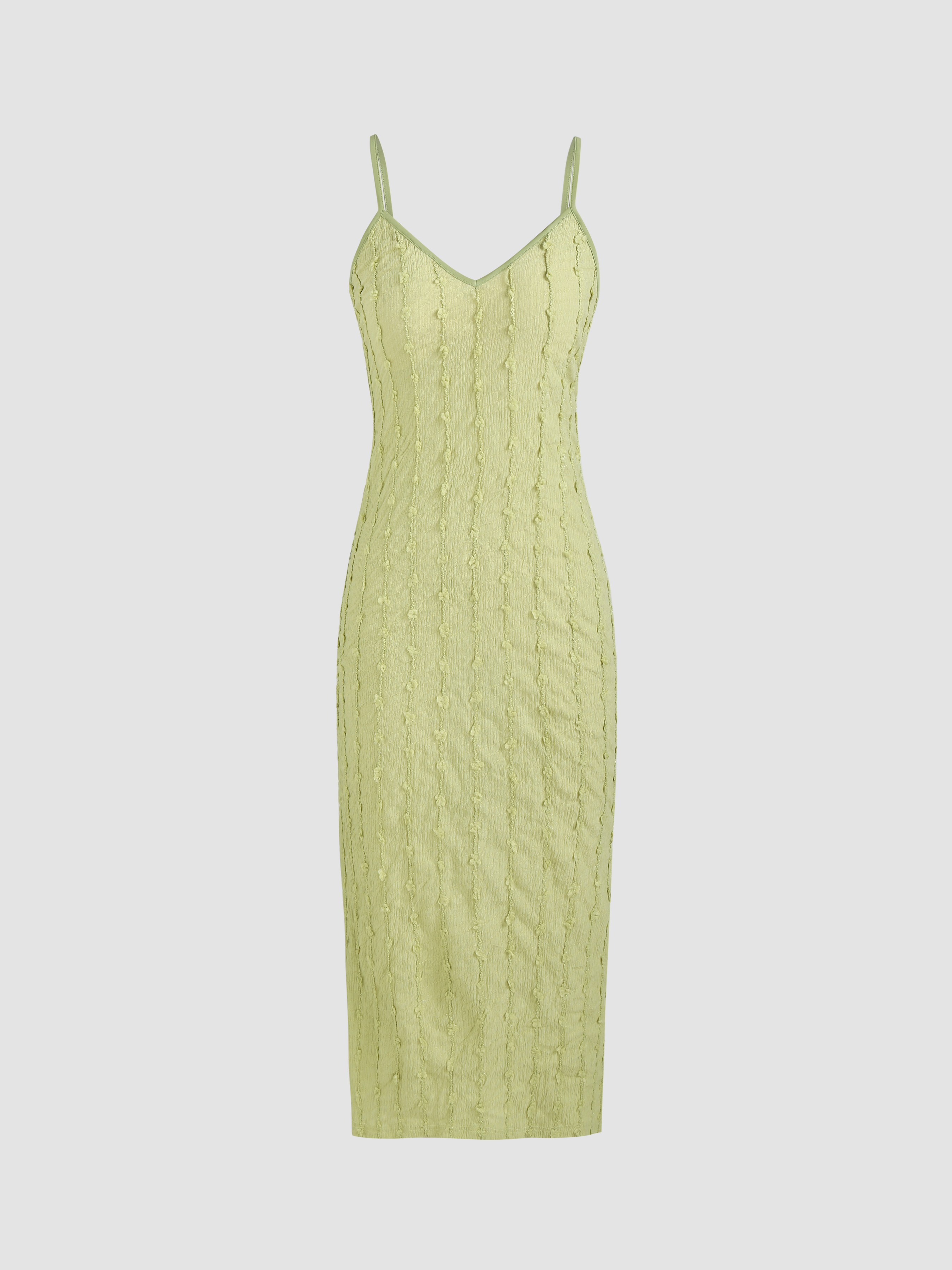 Knit Fabric V-neckline Solid Cami Midi Dress - Cider