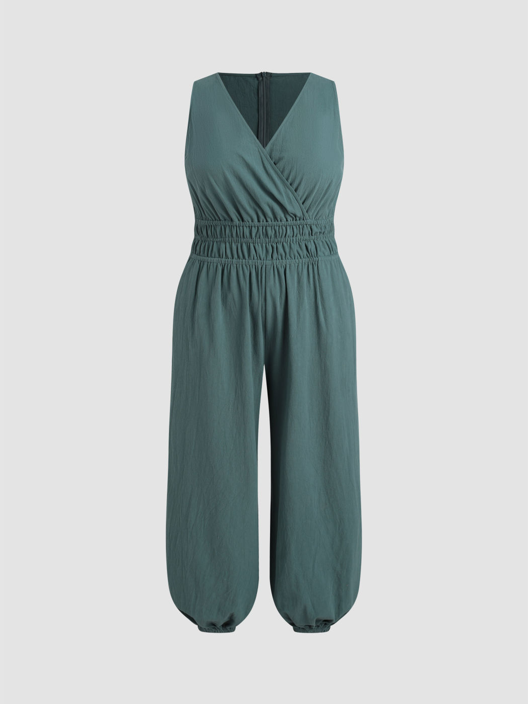 Jogger-Jumpsuit mit gerafften Taschen und V-Ausschnitt Kurve & Plus