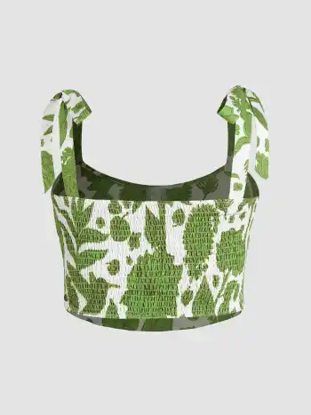 Boho Tropical & Animal Tie Shoulder Crop Tank Top Curve & Plus