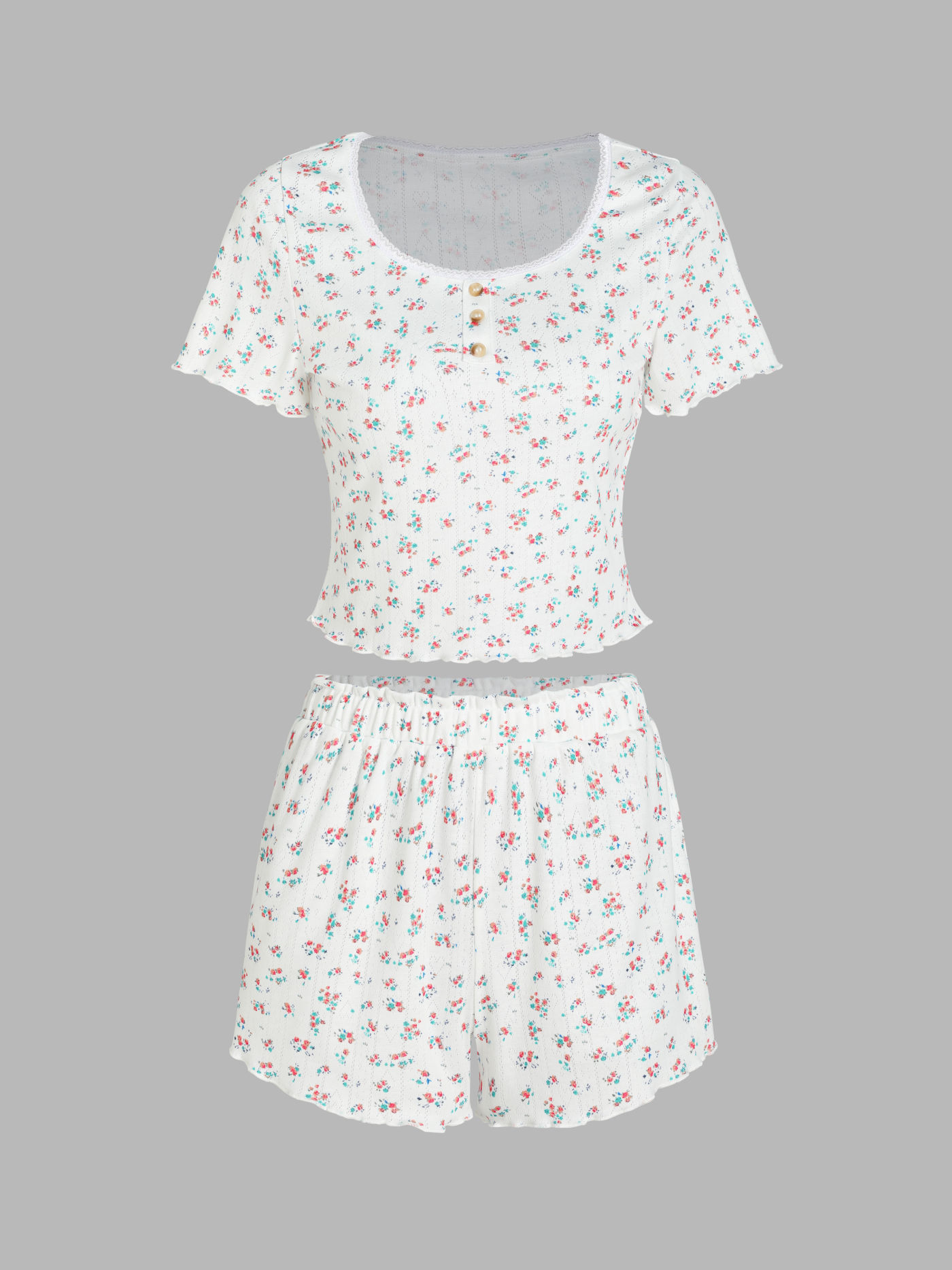 Floral Button Up Tee & High Waist Shorts Pajama Set