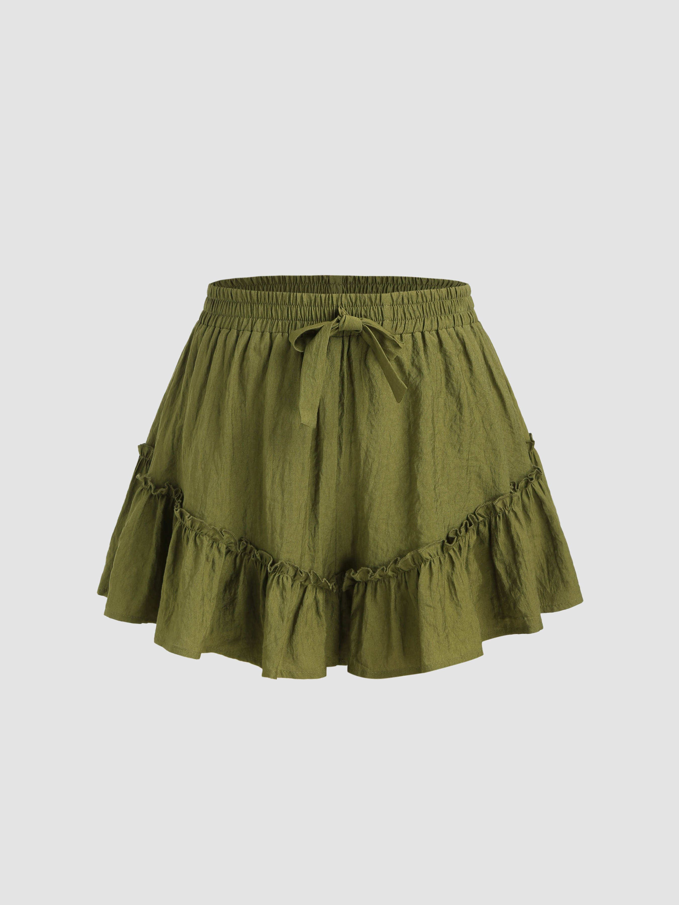 High Waist Solid Lettuce Trim Ruffle Shorts For School Daily Casual Picnic Coffee Shop Outdoor