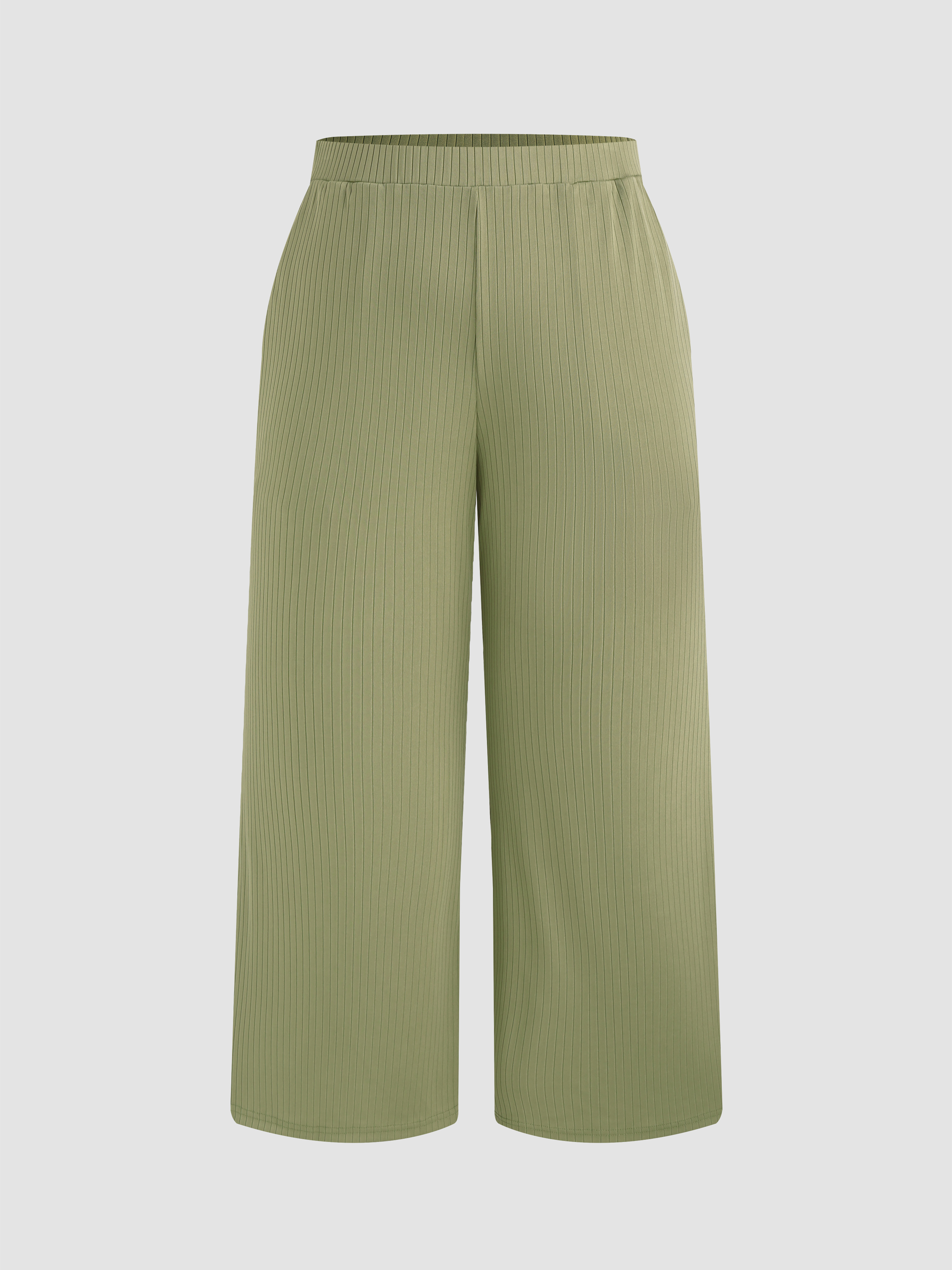 Woven Mid Rise Solid Button Wide Leg Trousers For Work