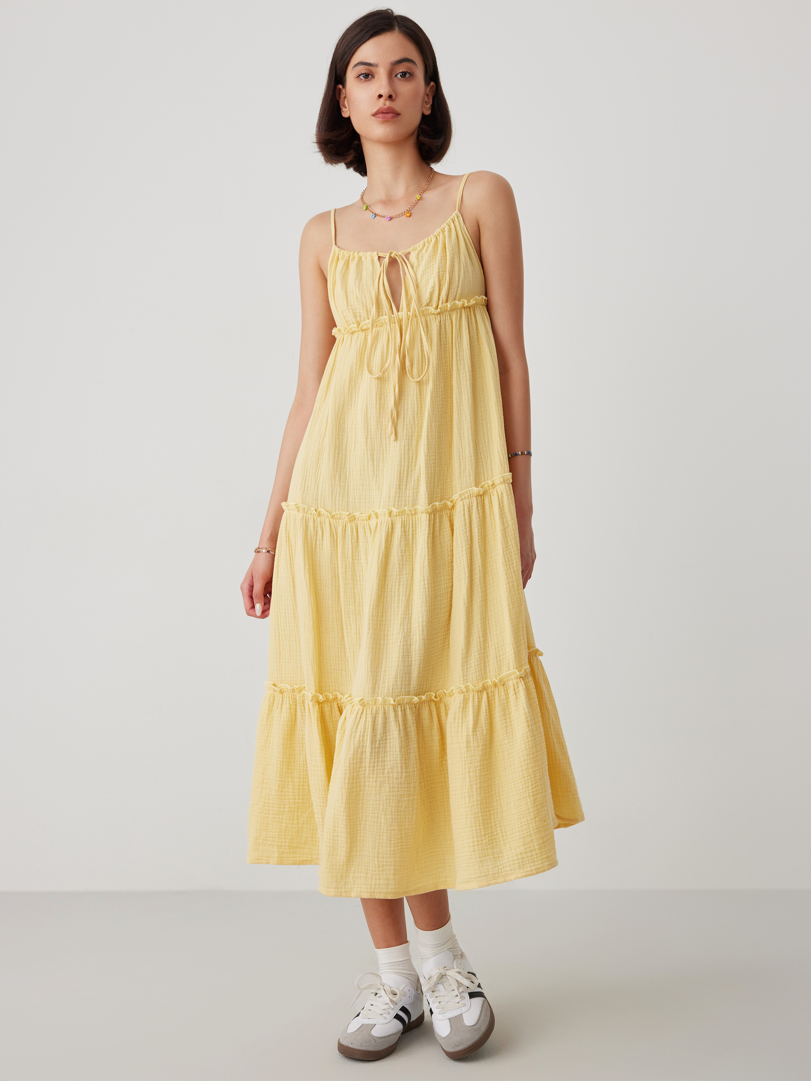 Uneckline Solid Ruffle Cami Maxi Dress Cider