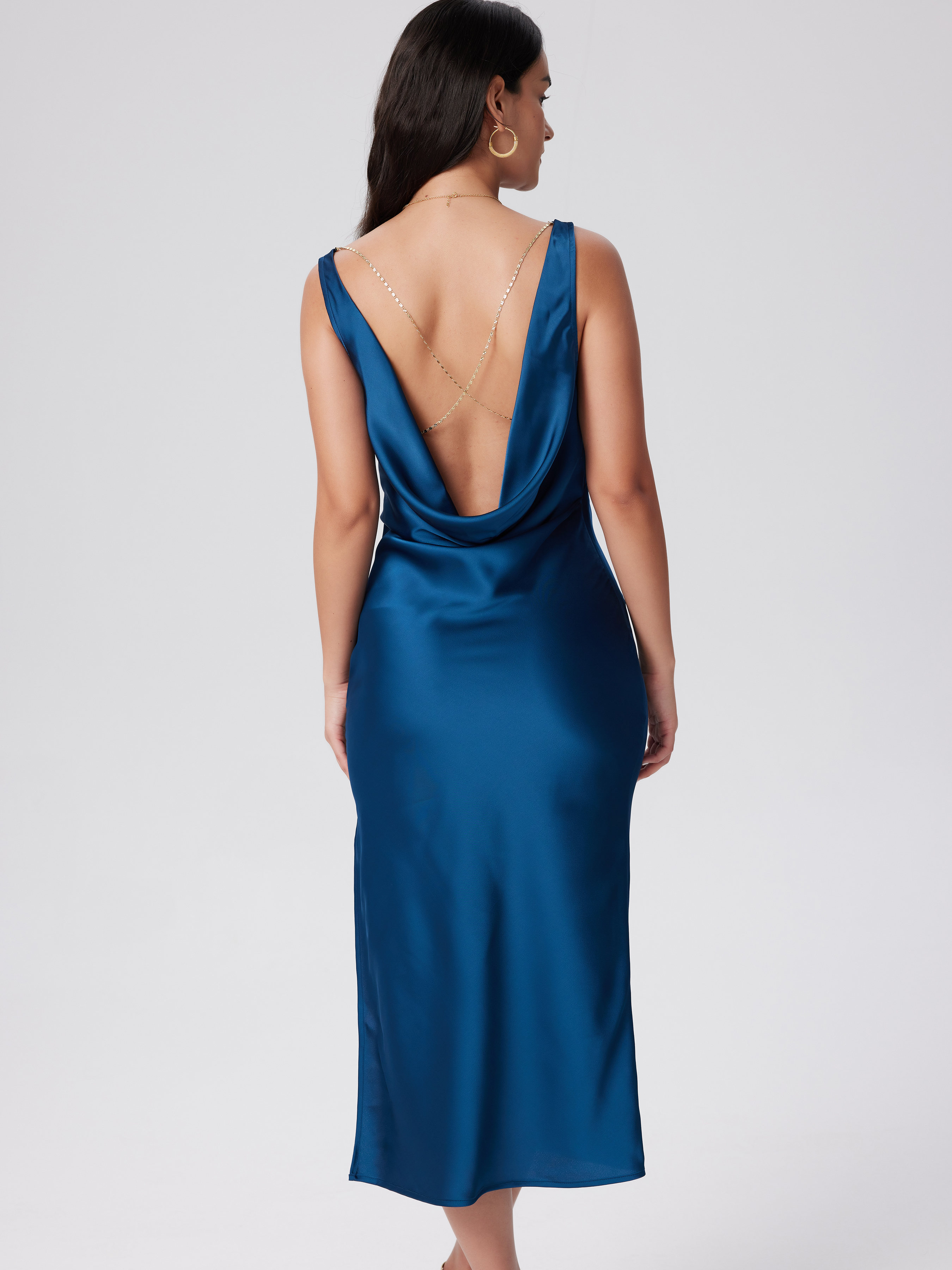 ワンピース SATIN DRESS CRISS-CROSS LACES Silk Criss Cross Dress-silk Midi Length Dress-silk Open Back