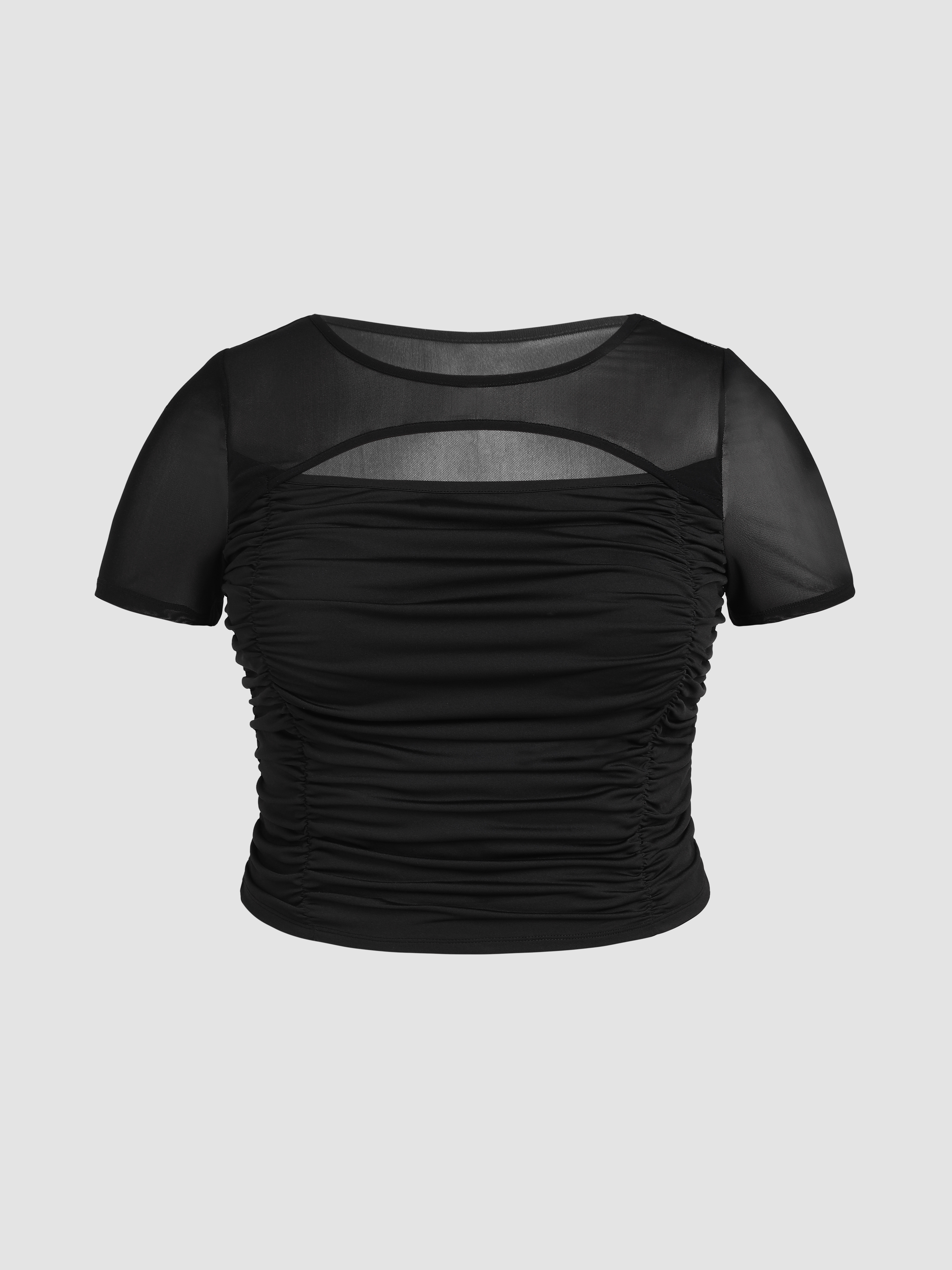Contrast Mesh Cut Out Crop Top