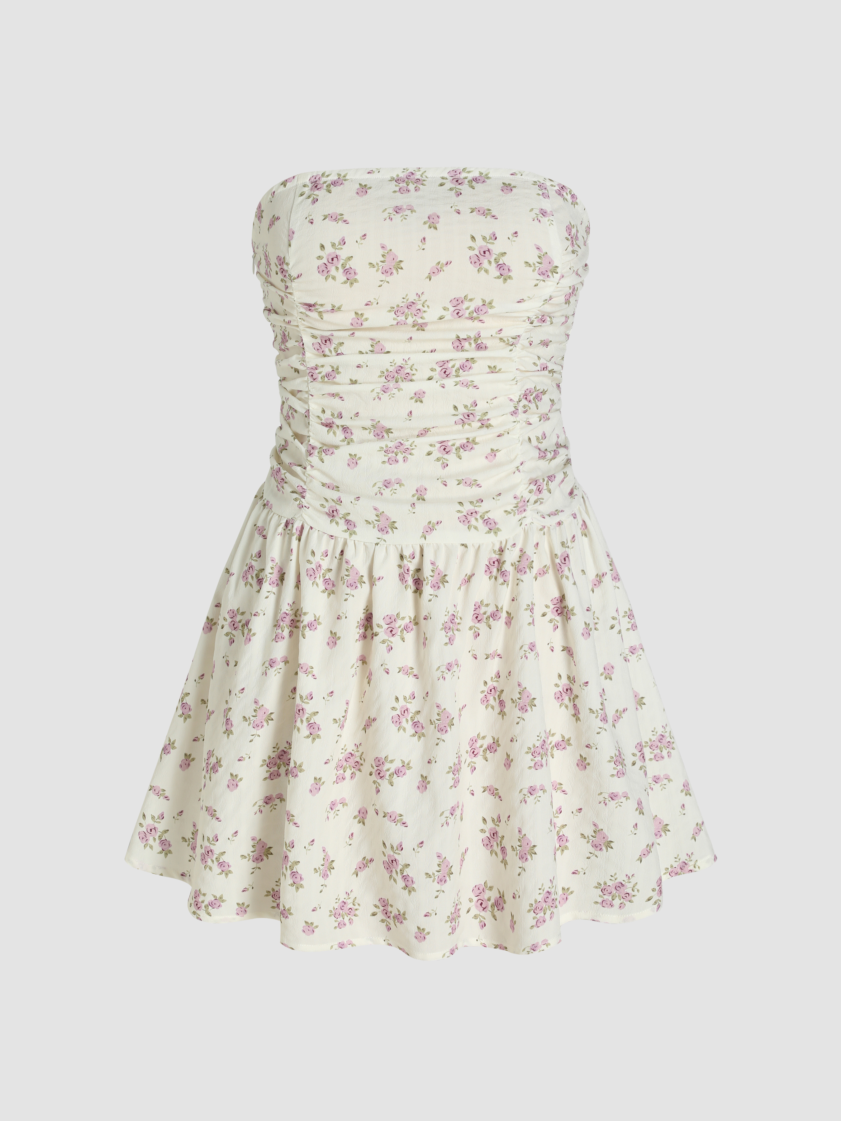 Floral Ruched Tube Mini Dress