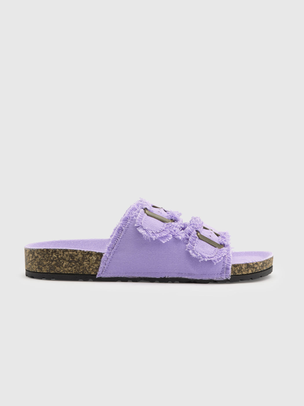 Denim-Sandalen mit rohem Saum und Doppelband