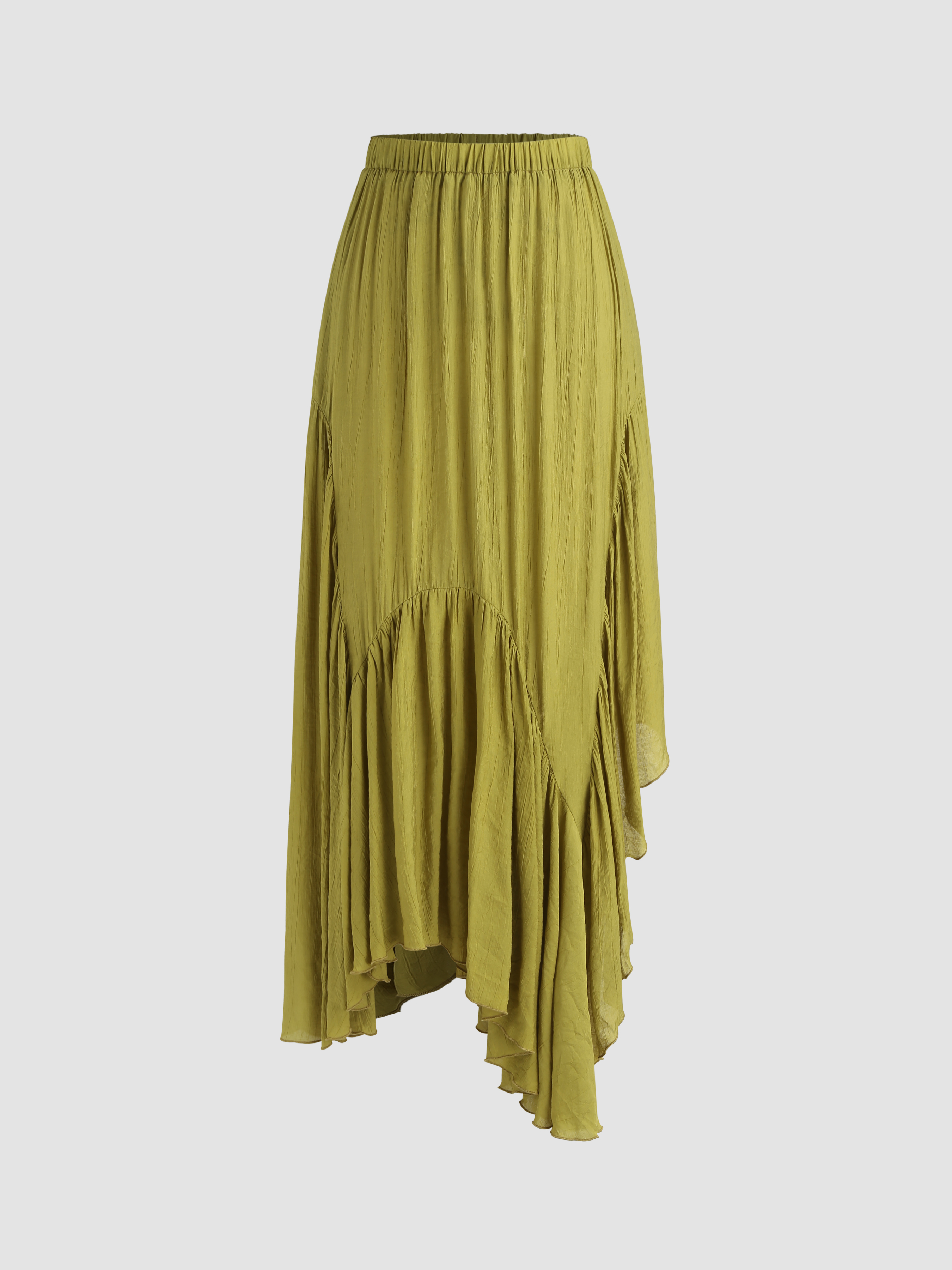 Asymmetrical Mid Elastic Waist Ruched Maxi Skirt Cider
