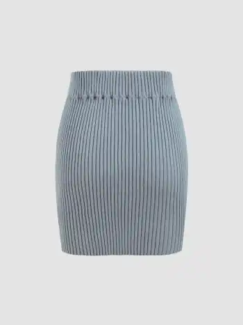Mid Waist Solid Split Knitted Mini Skirt