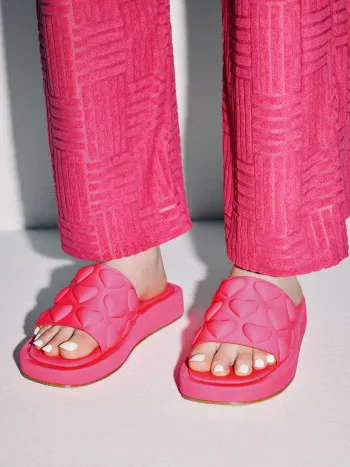 Faux Leather 3D Heart Slide Sandals