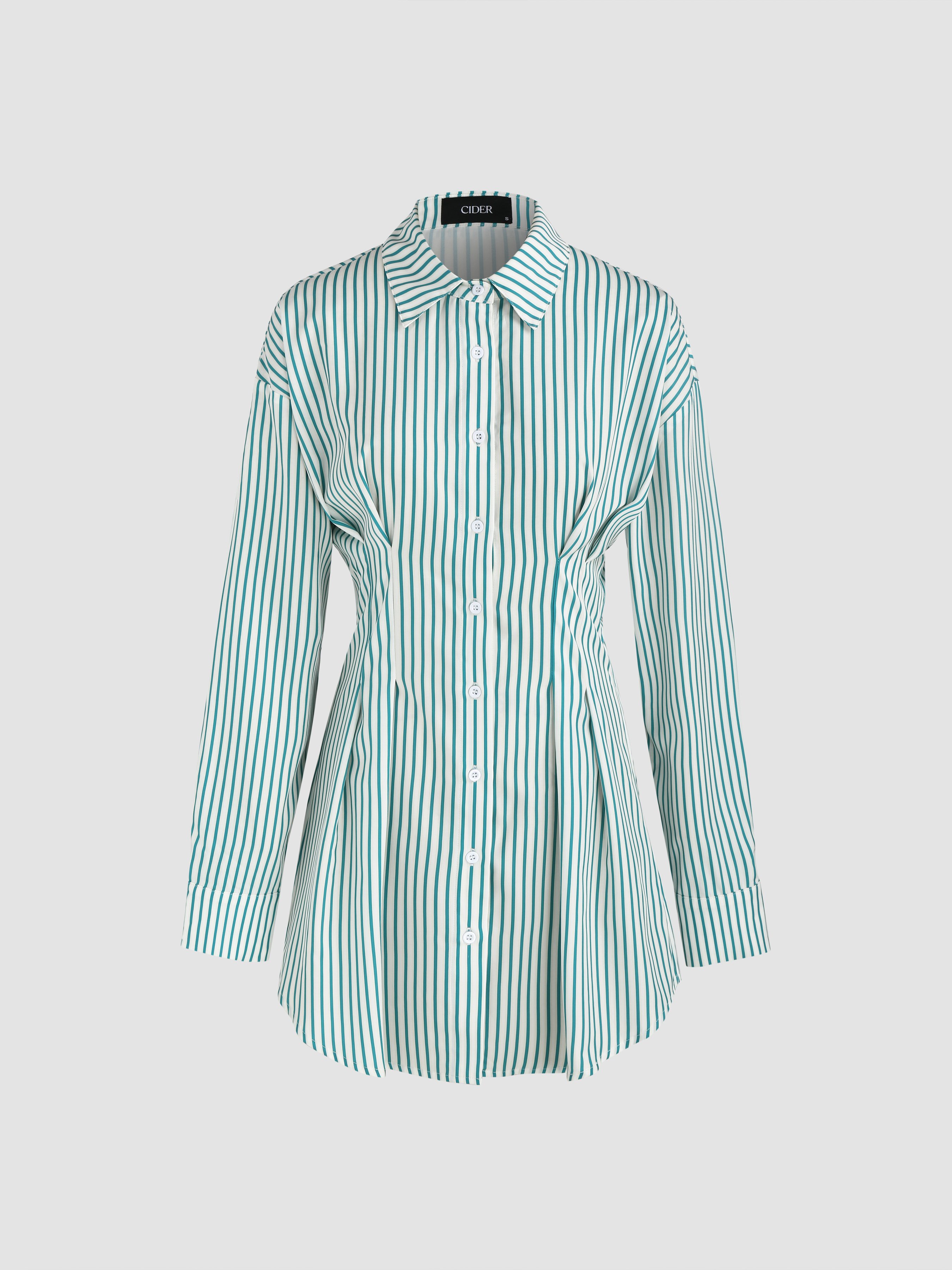 STRIPE COLLARED SHORT SLEEVE MINI SHIRT DRESS