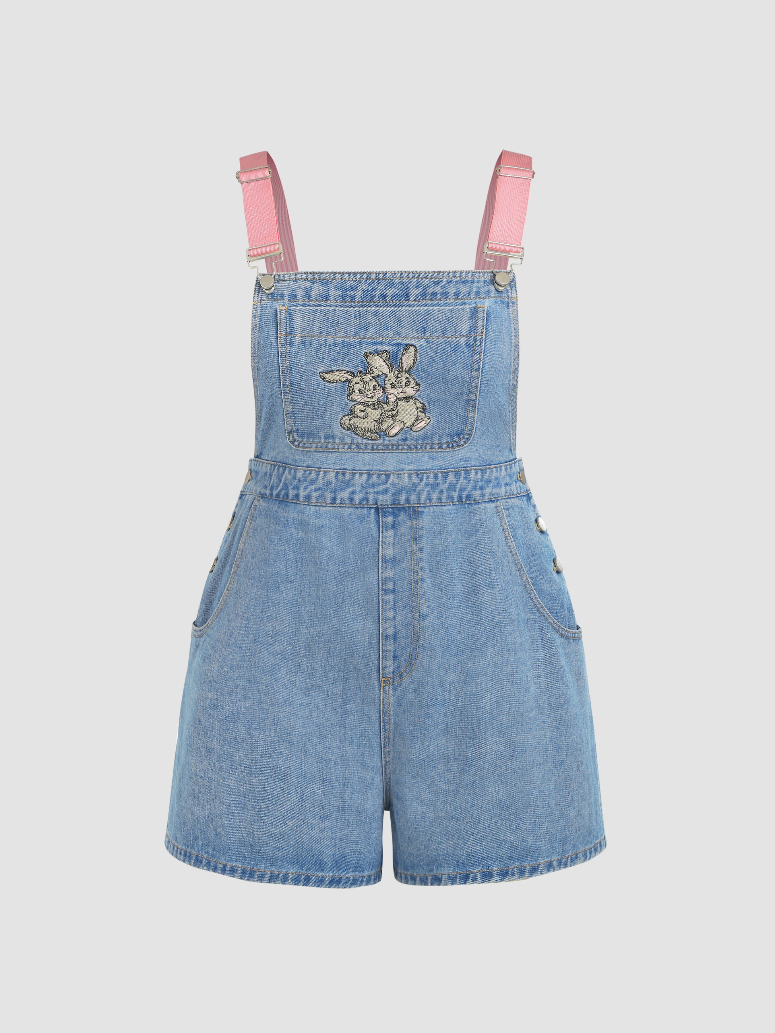 【Cider】ポケット デニム ロンパース Denim Bunny Buckle Pocket Romper Curve & Plus For School