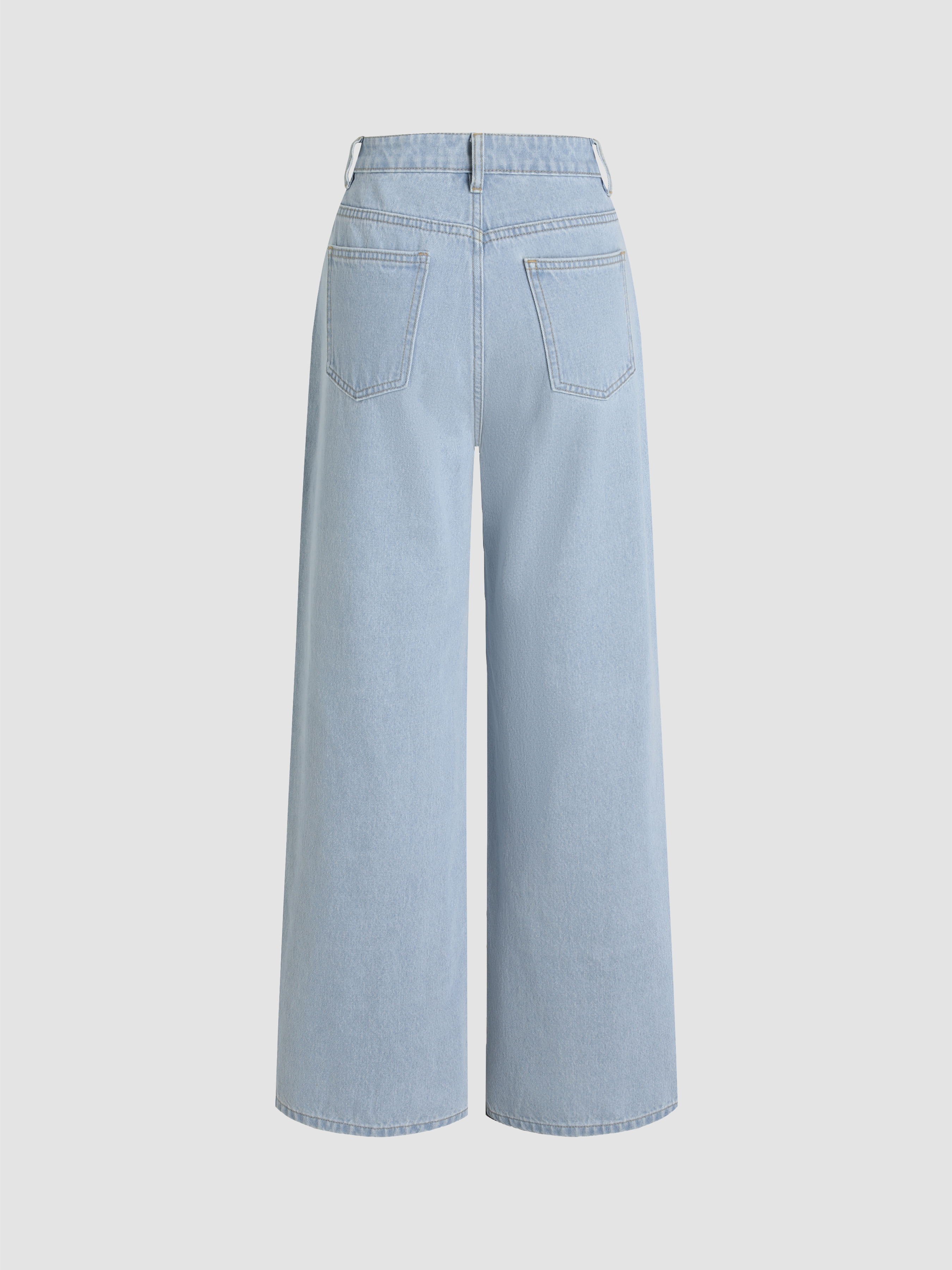 Straight Leg Jeans Denim Mid Waist Pocket Baggy Jeans For