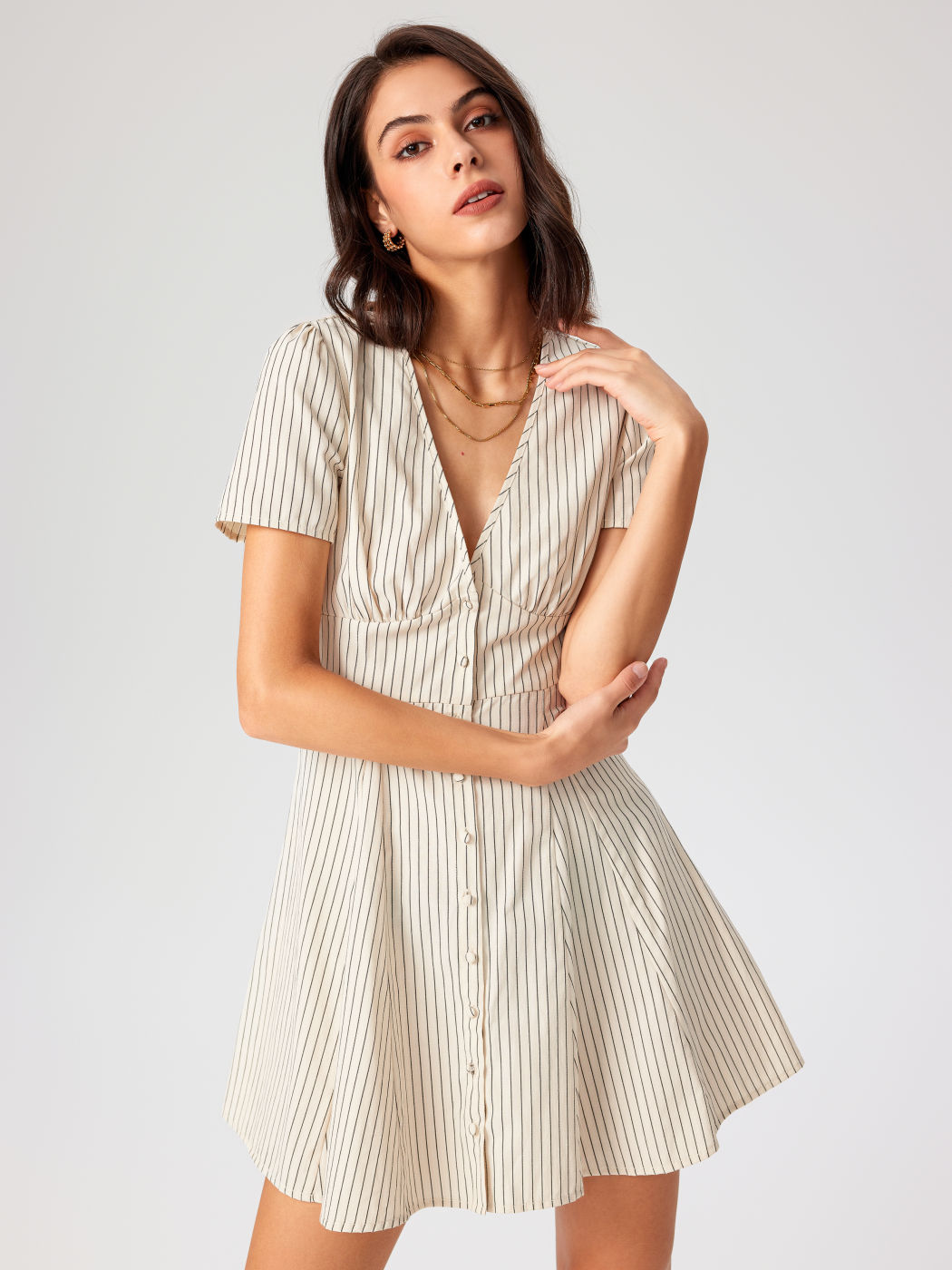 Santorini Beach Vacation V-neck Striped Ruffle Mini Dress For School ...