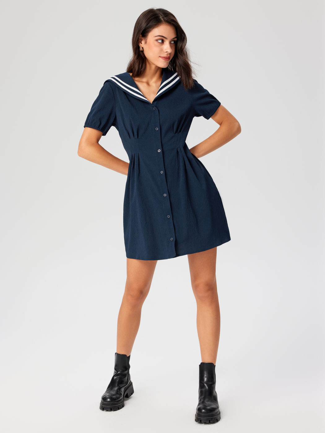 Solids Minikleid mit Matrosenkragen