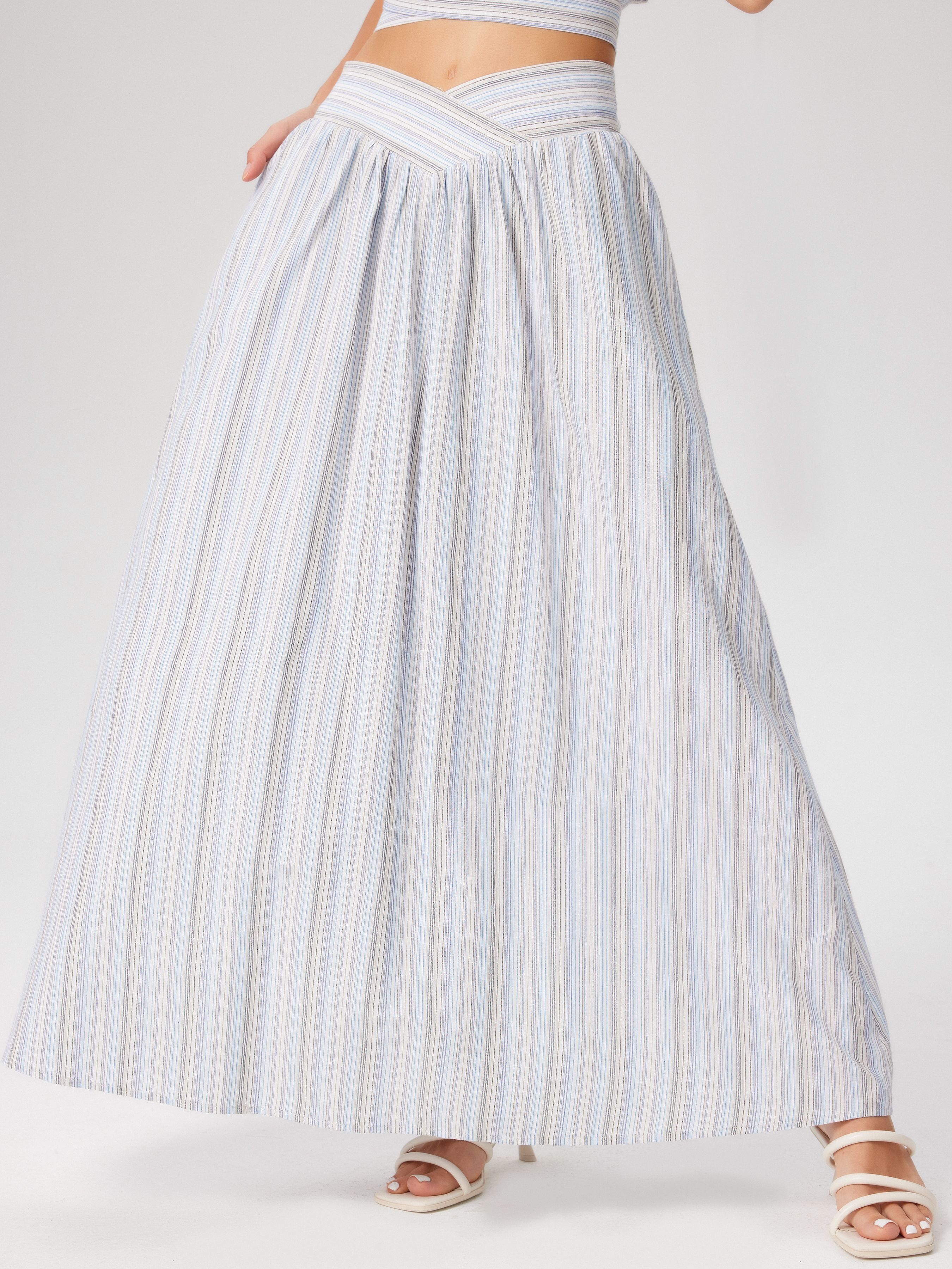 High Waist Stripe Pleated Maxi Skirt For School Daily Casual