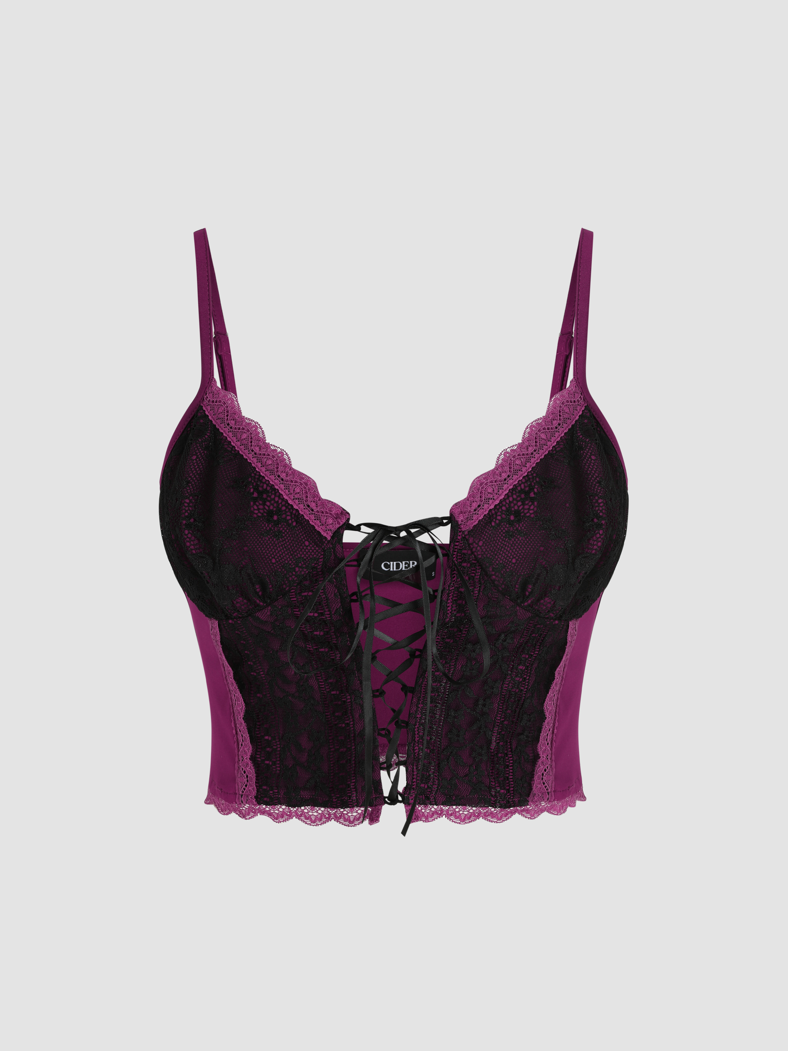 CIDER Women's V-Neck Lace Knotted Cami Top – Stretchy, Semi-Sheer, Perfect For Dates Or Vacations