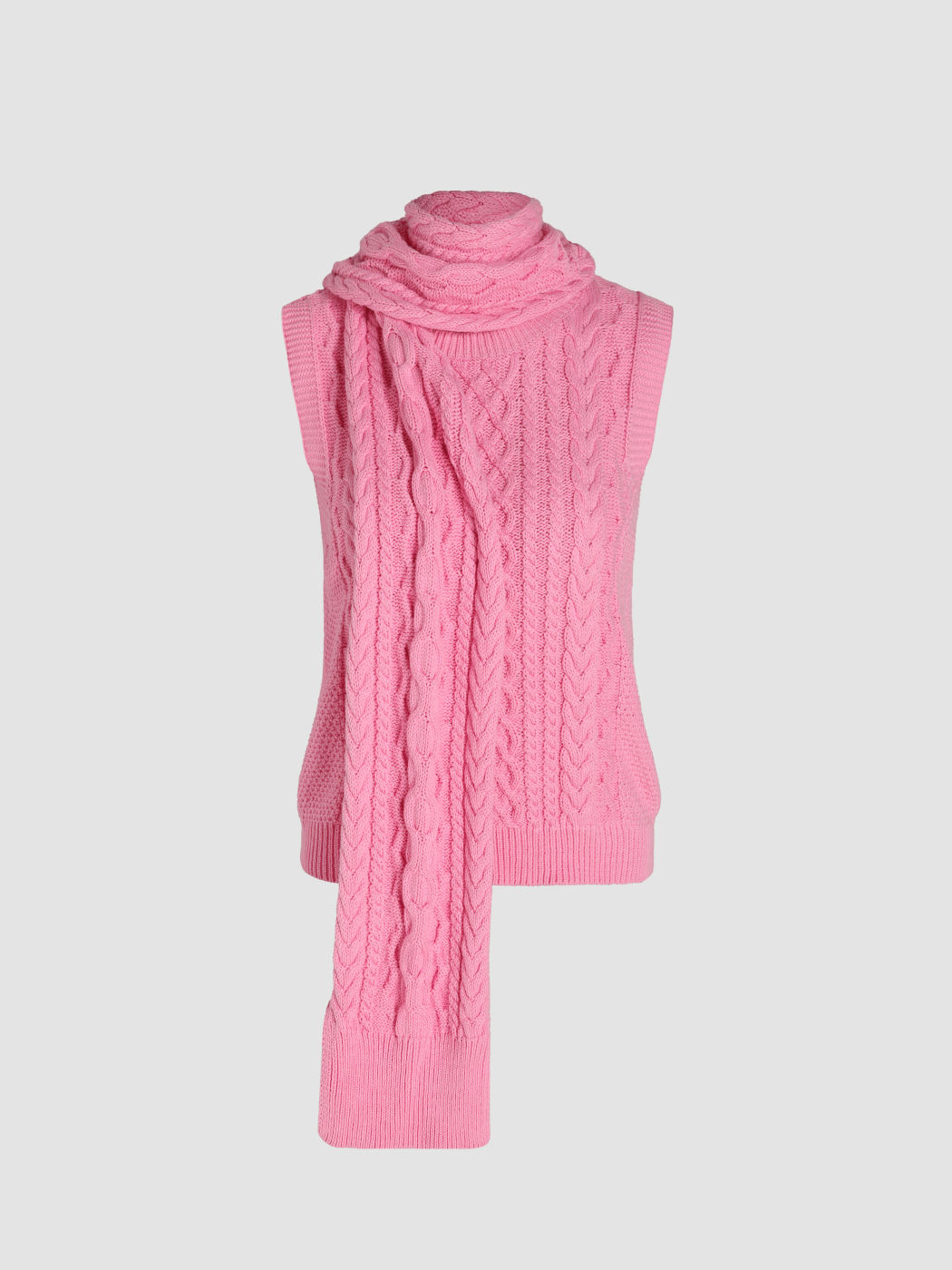 Einfarbige Strickweste mit Rundhalsausschnitt und Schal