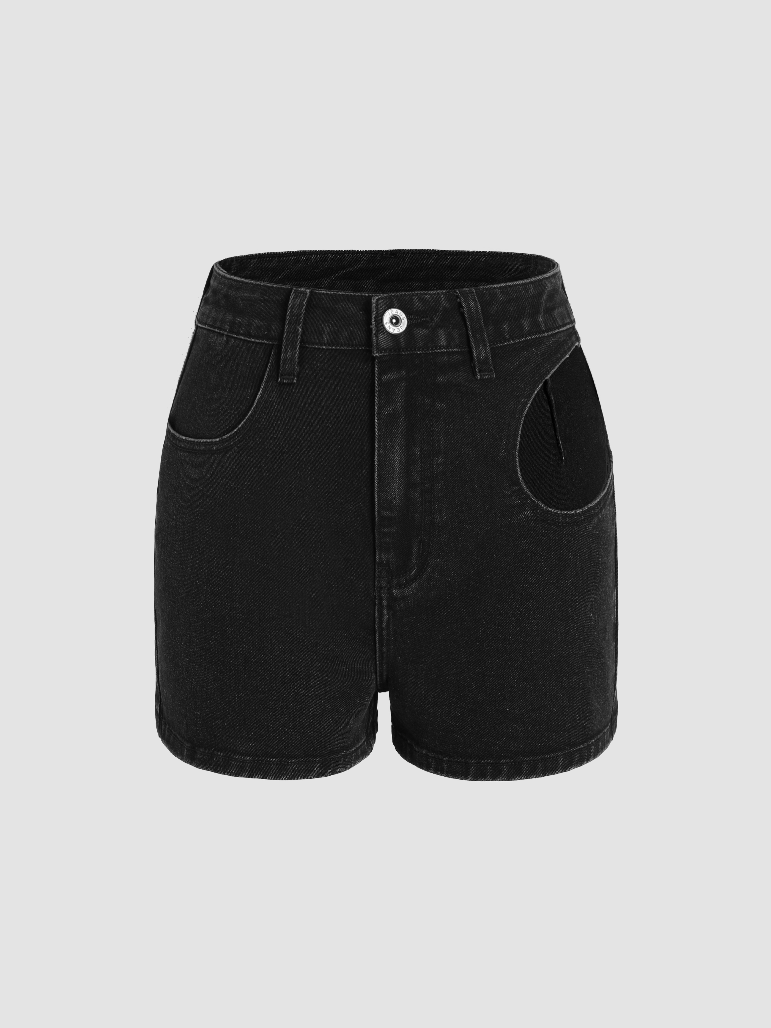 Denim Einfarbige Mini Shorts aus Denim mit hoher Taille und Cut Outs For Musikfestival Live House