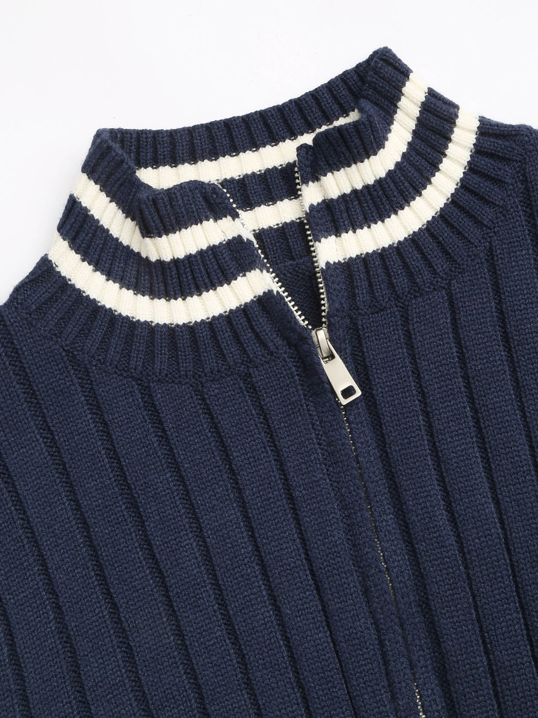 Knit High Neck Solid Zipper Long Sleeve Top