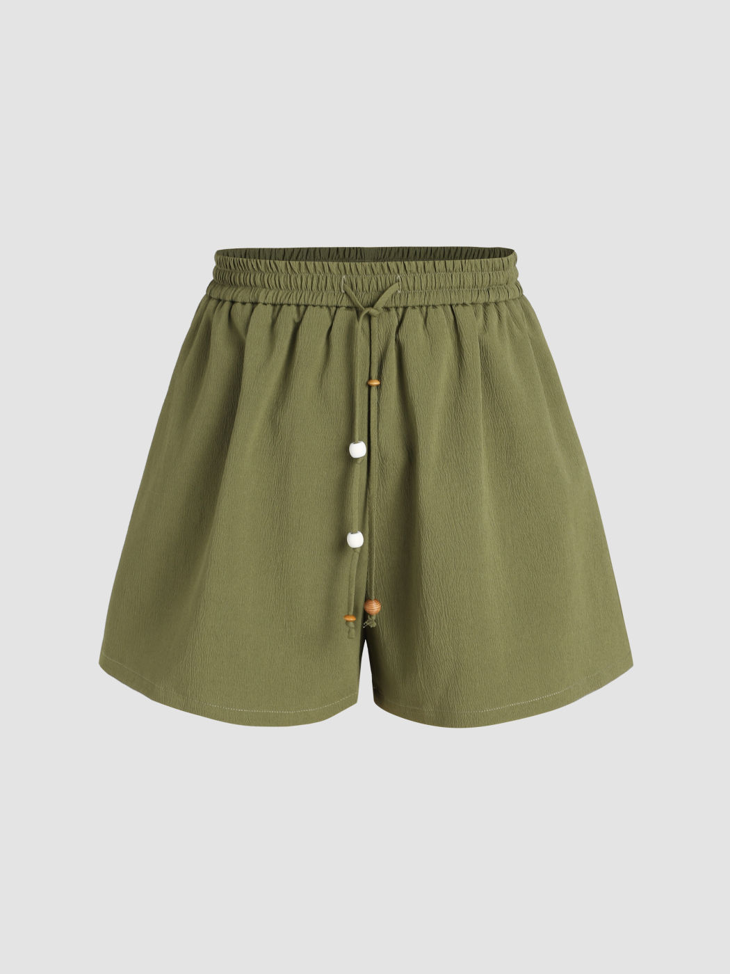 Solid Mid Waist Beaded Wide Leg Shorts