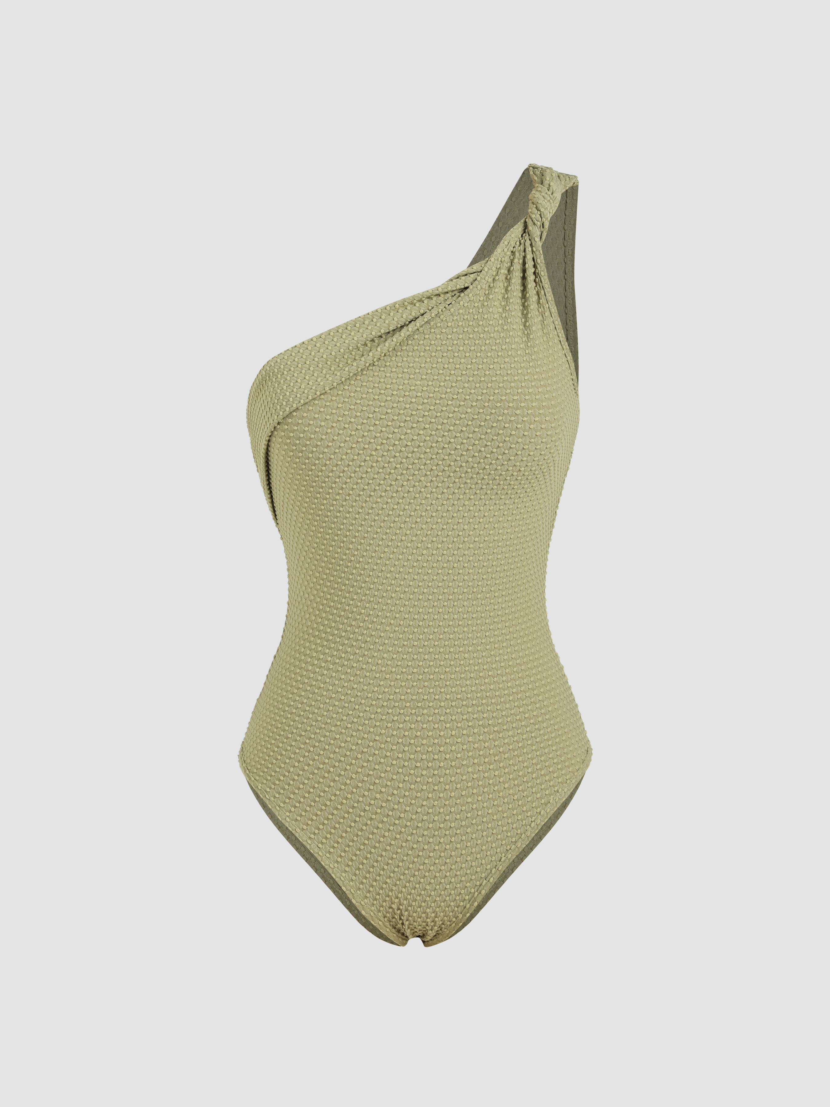 Knit Fabric Solid Asymmetrical Neck One Shoulder Twist Bodysuit For Holiday