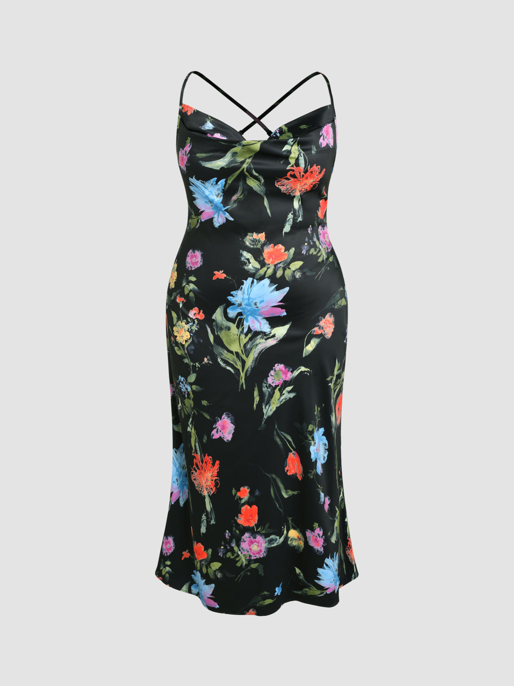 Floral Tie Back Mermaid Midi Dress Curve & Plus