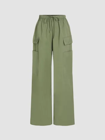 Cargo Knotted Pocket Wide Leg Trousers 