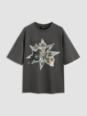 Kurzarm-T-Shirt mit „Have You Seen My Cat“-Aufdruck
