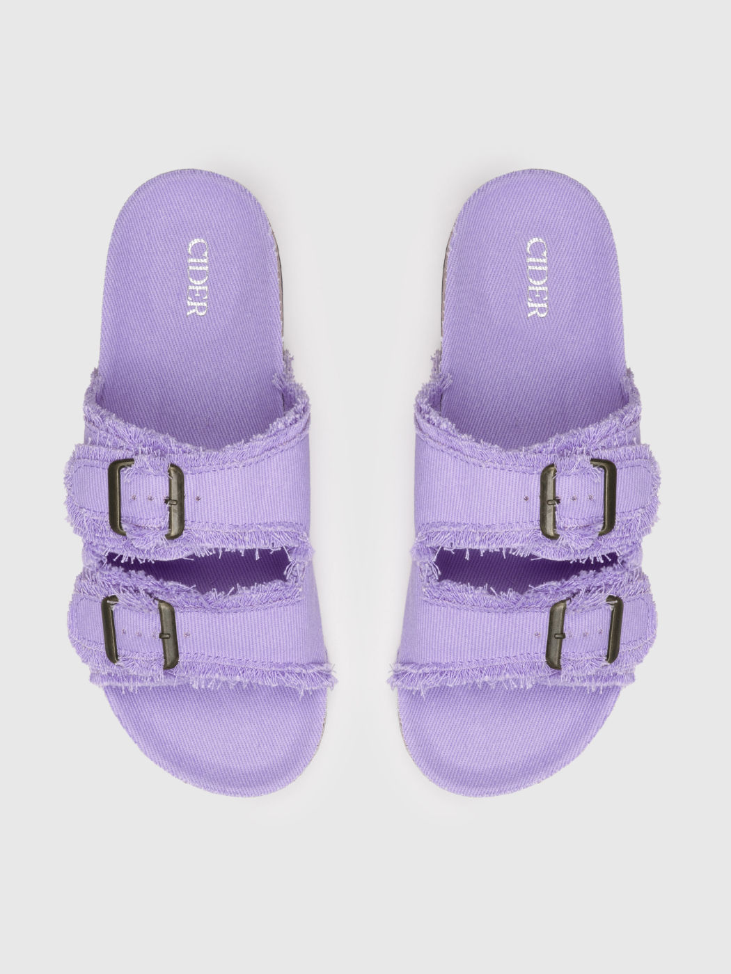 Denim-Sandalen mit rohem Saum und Doppelband
