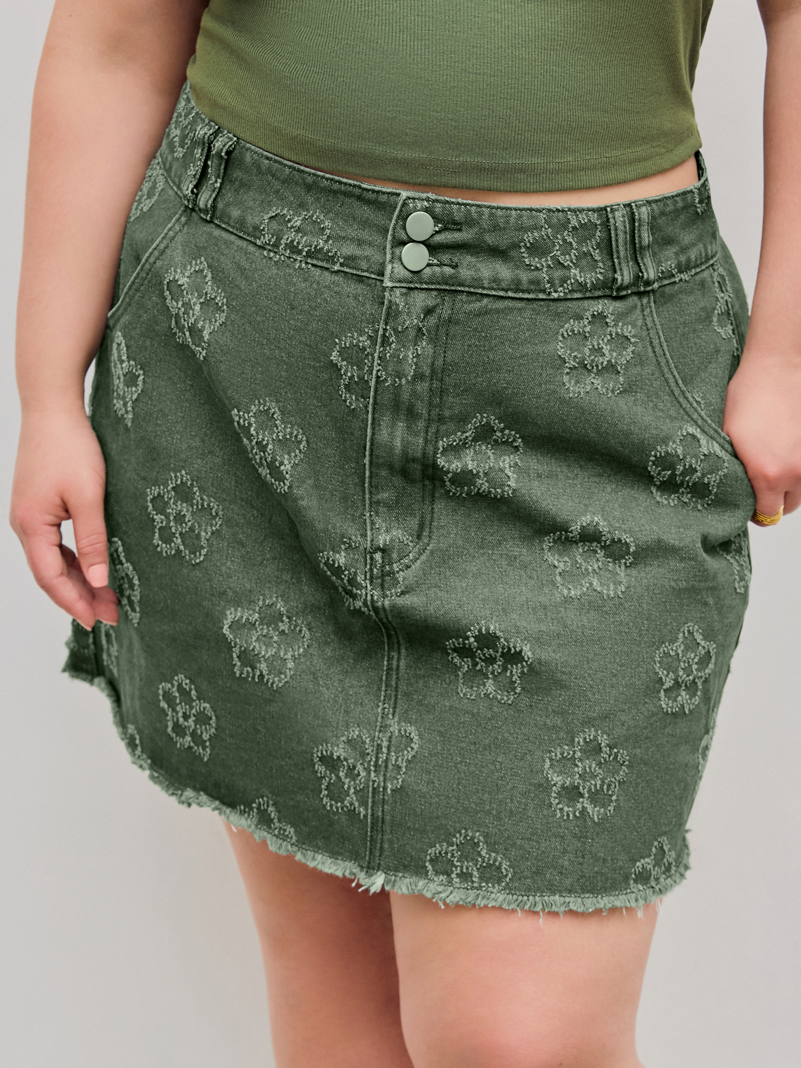 Floral denim mini clearance skirt