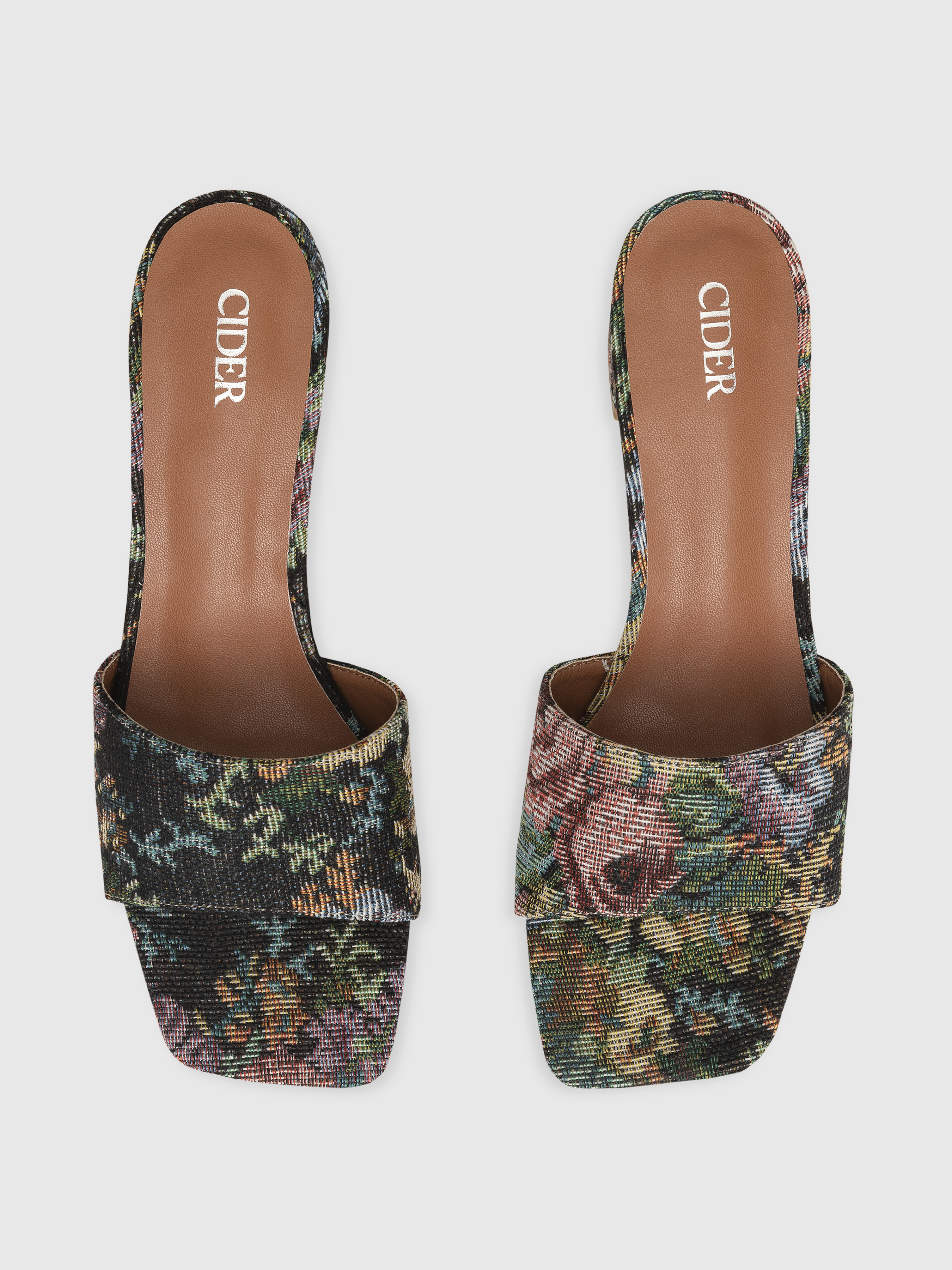 Floral Chunky Heeled Single Band Sandals For Vacation