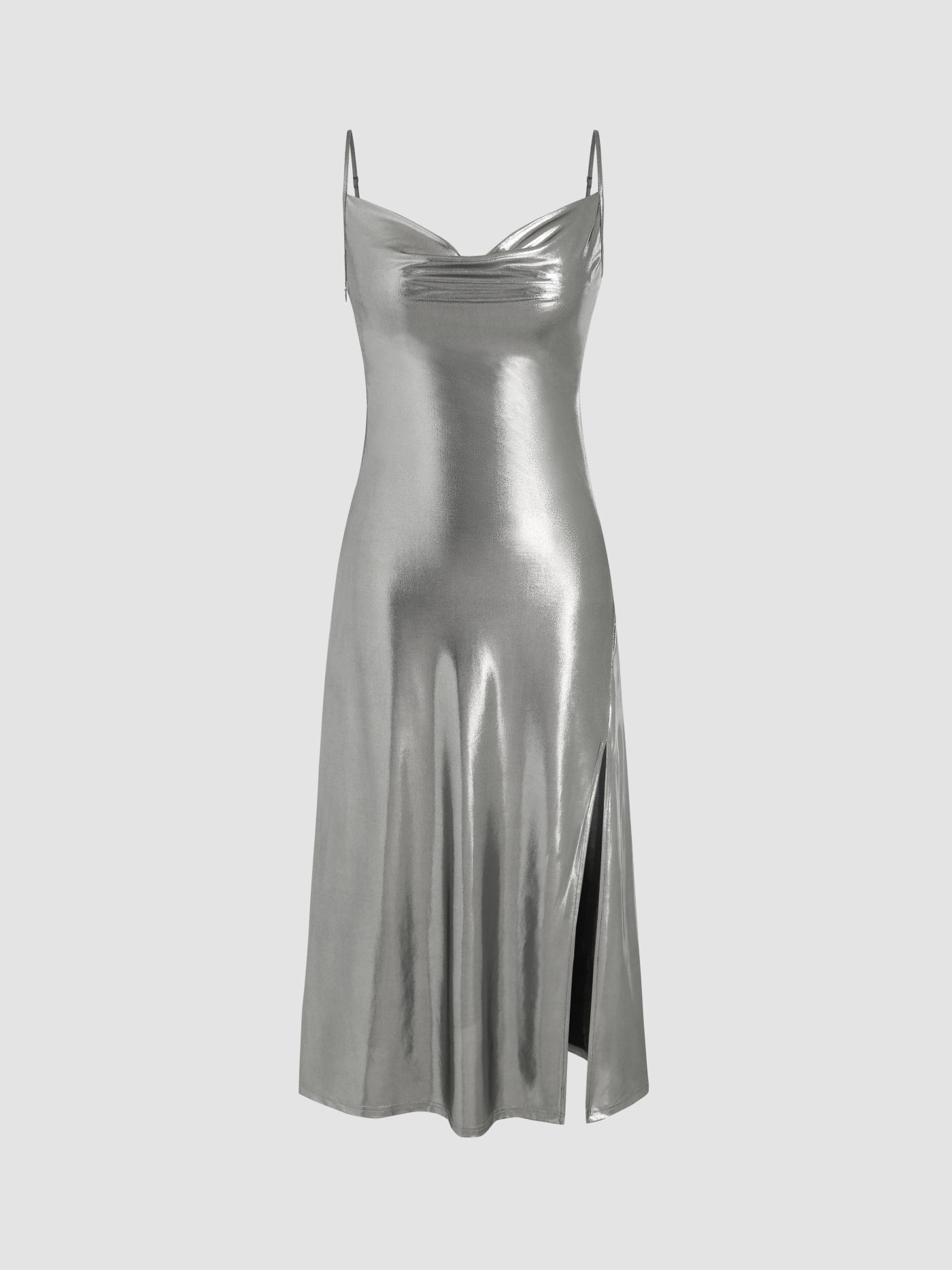 Abito midi con spacco con collo ad anello metallizzato