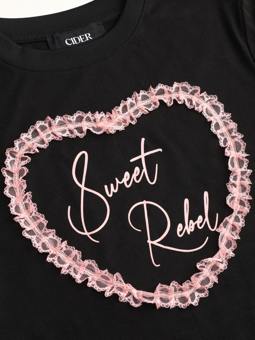 Sweet Rebel Round Neckline Graphic Heart Lace Short Sleeve Tee