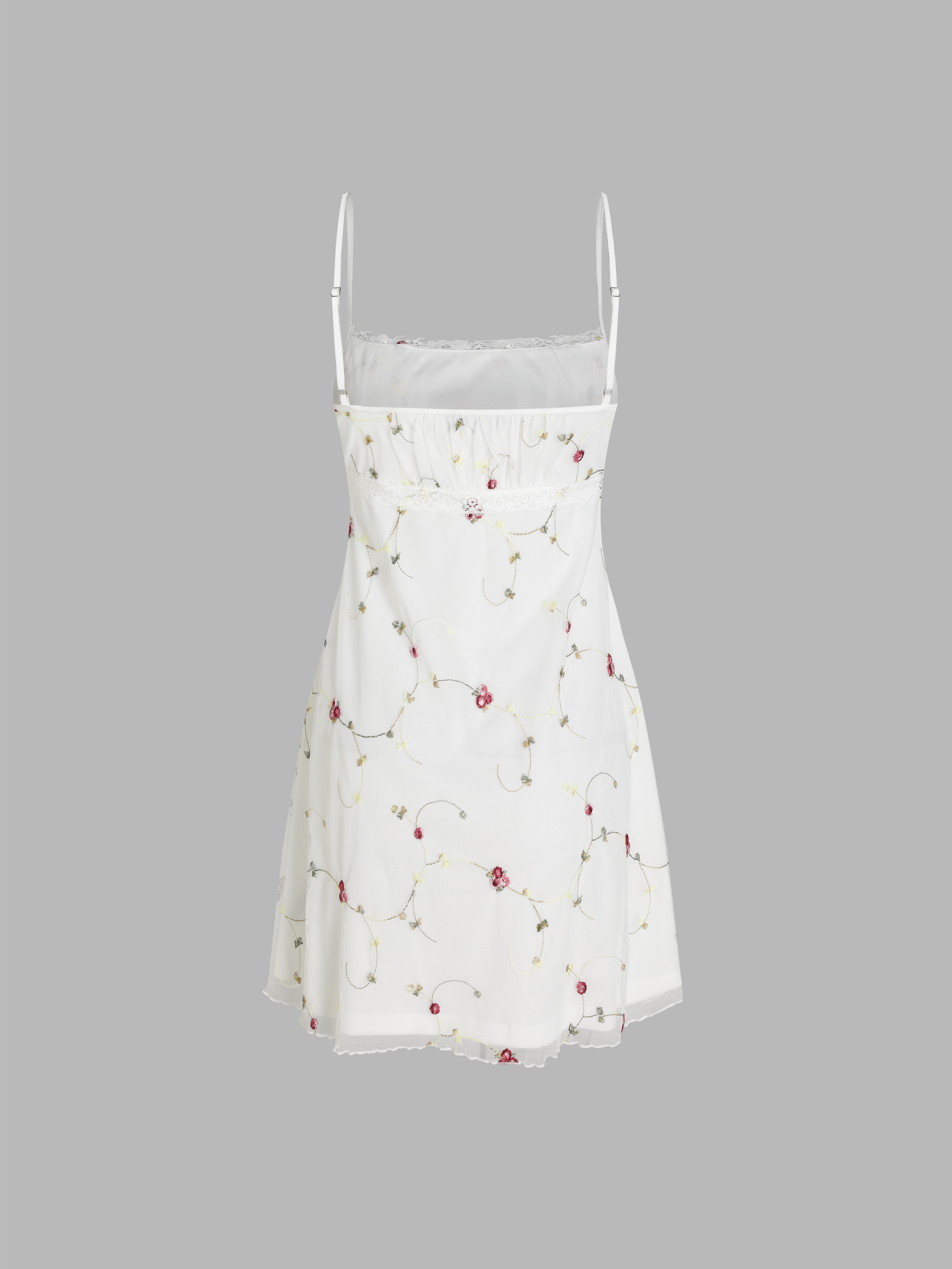 Floral Mesh Lace Trim Knit Mini Dress For Date