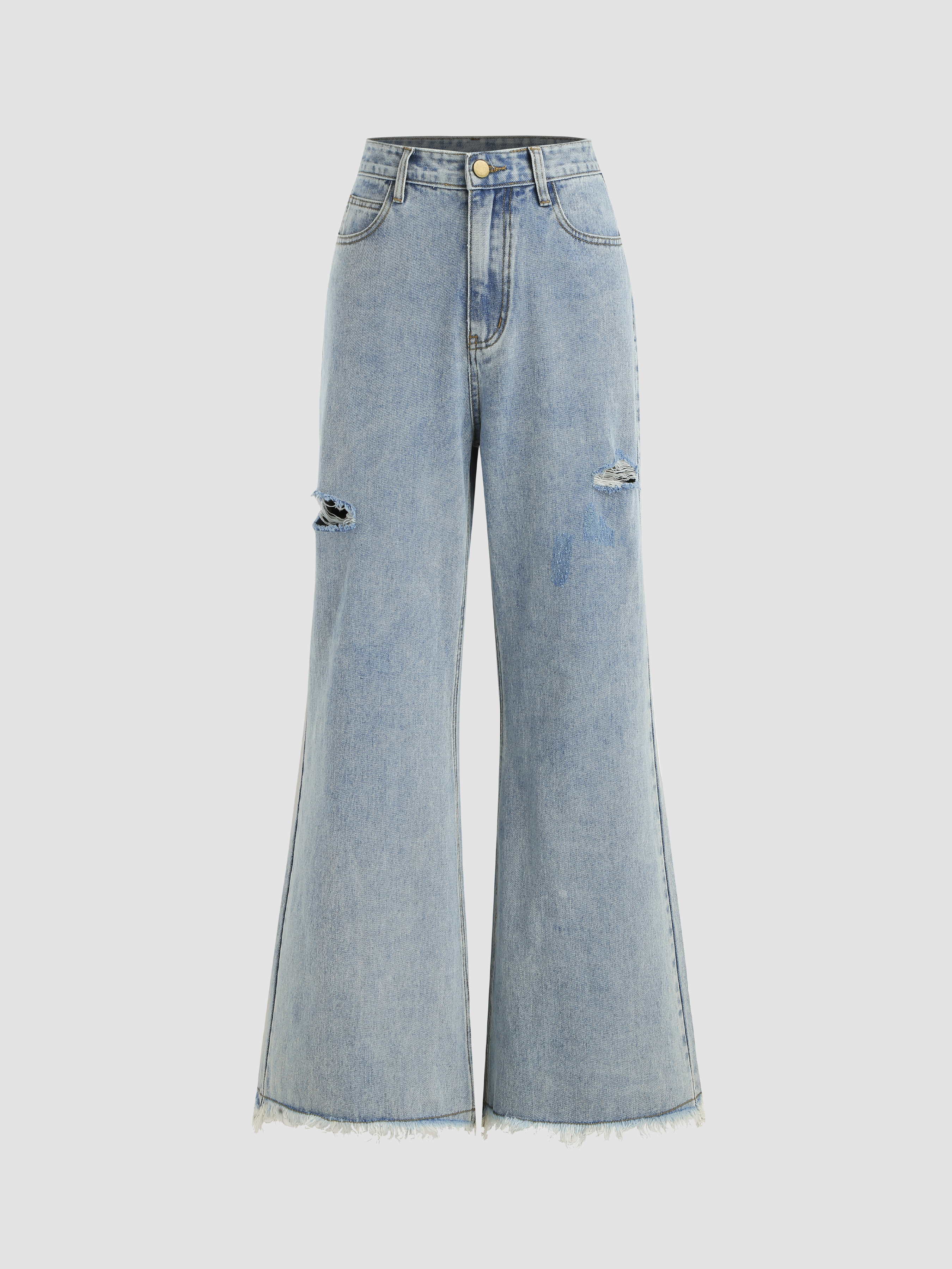 Denim High Waist Ripped Flared Jeans Cider