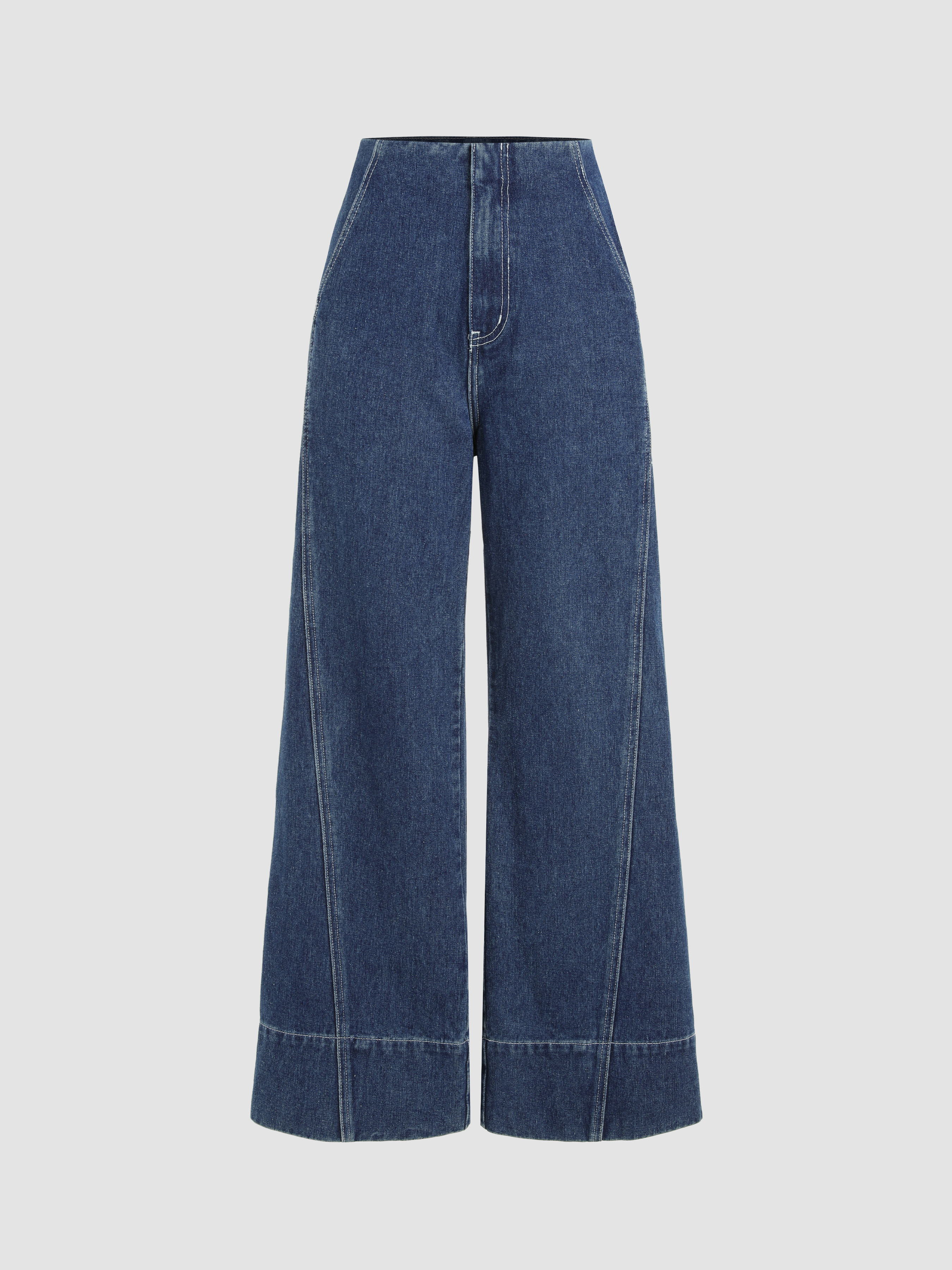 Solid Denim Mid Waist Wide Leg Jeans - Cider