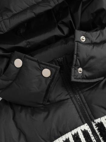 Knit Fabric Stand Collar Aztec Drawstring Pocket Puffer Jacket For ...