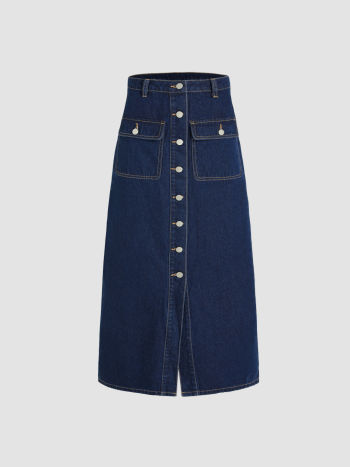 Pocketed High Waist Denim Skirt