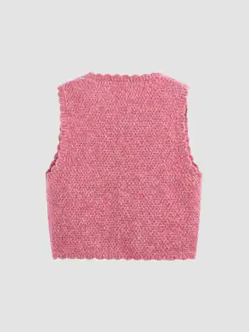 Knit V-neck Heart Button Crop Vest