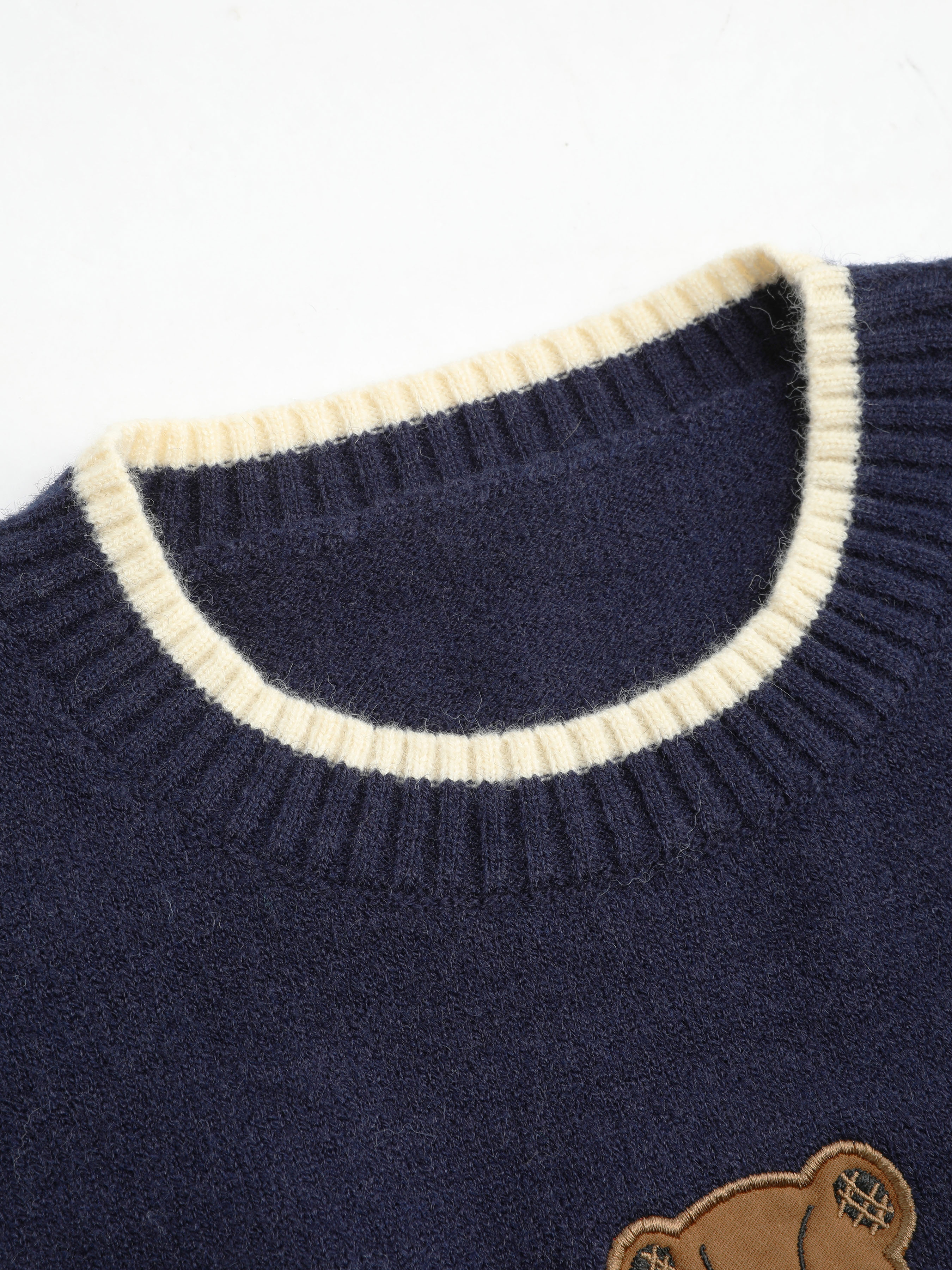 Round Neckline Graphic Bear Long Sleeve Sweater